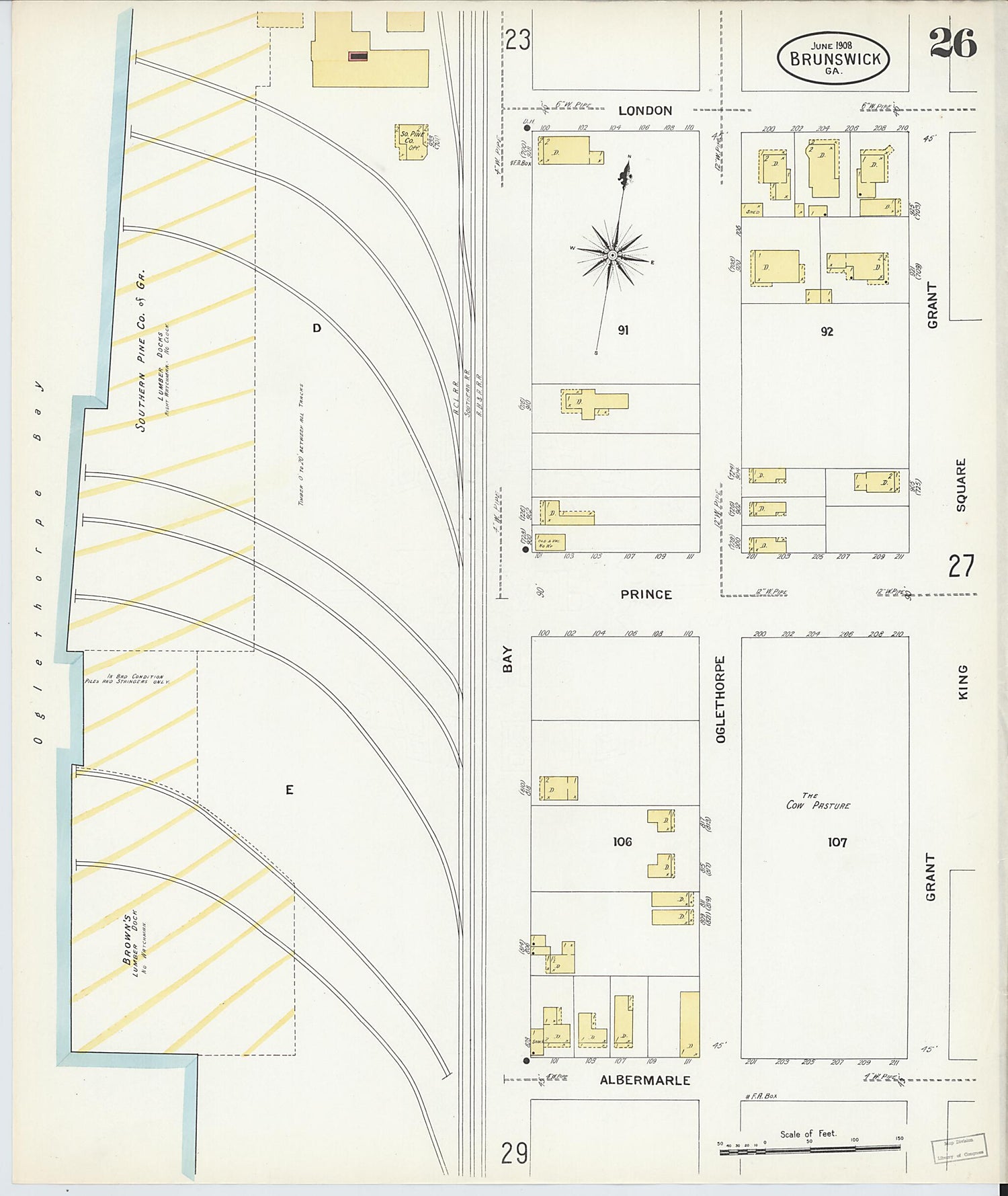 This old map of Brunswick, Glynn County, Georgia was created by Sanborn Map Company in 1908