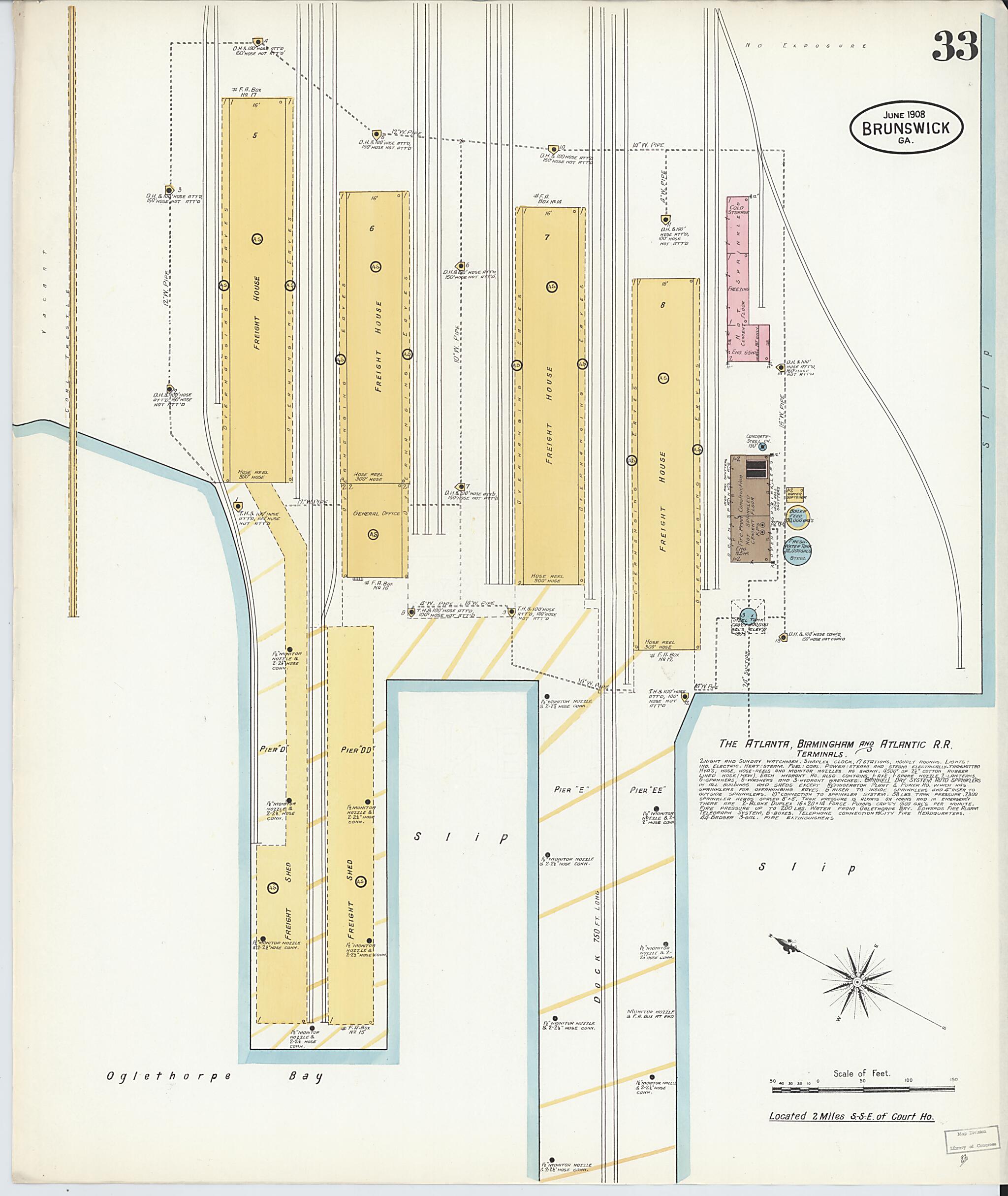 This old map of Brunswick, Glynn County, Georgia was created by Sanborn Map Company in 1908