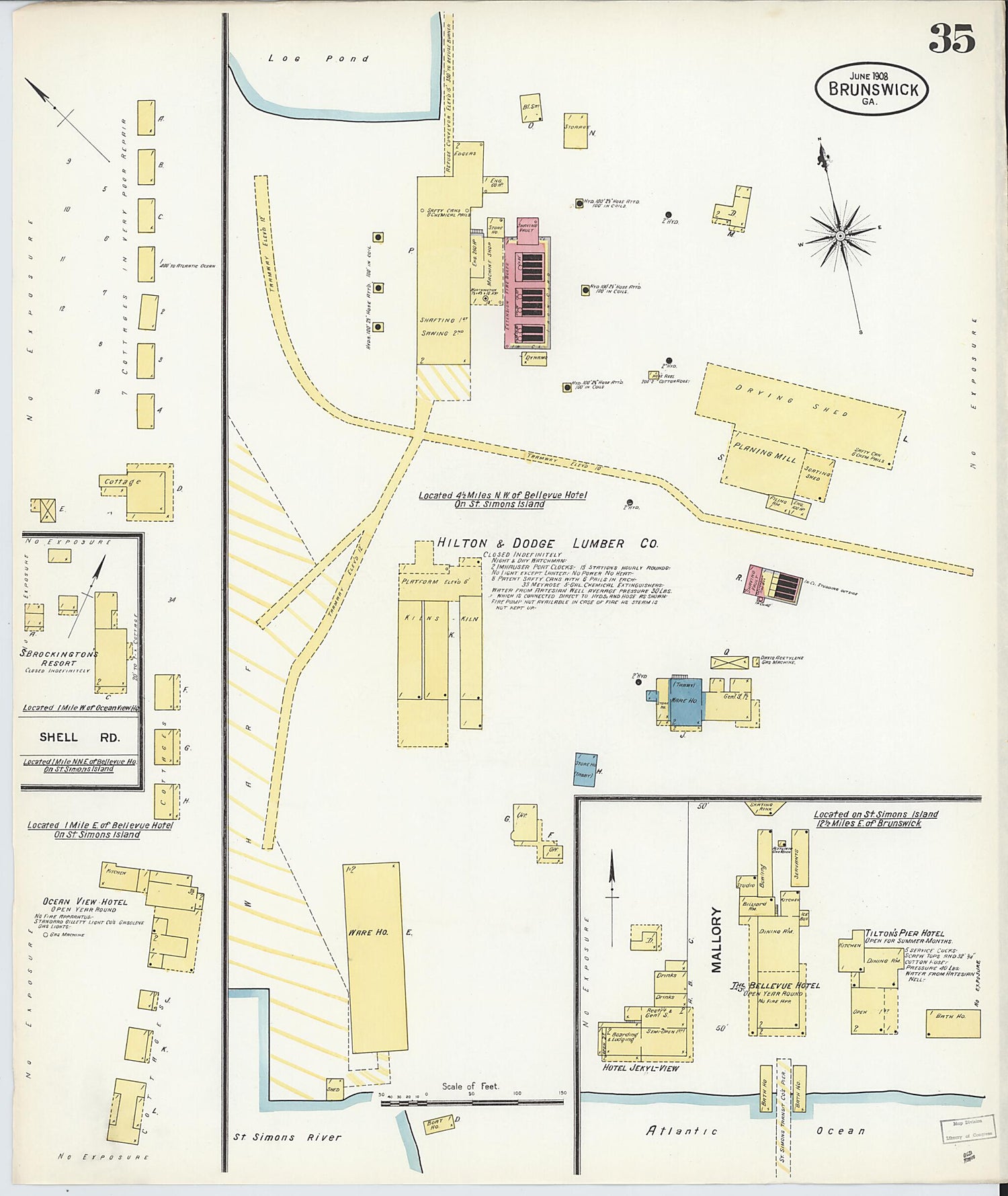 This old map of Brunswick, Glynn County, Georgia was created by Sanborn Map Company in 1908