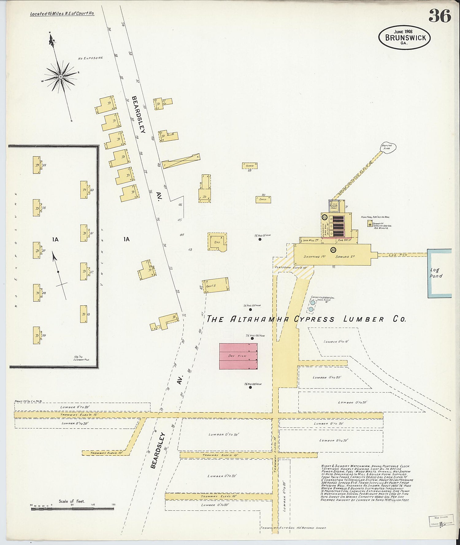 This old map of Brunswick, Glynn County, Georgia was created by Sanborn Map Company in 1908