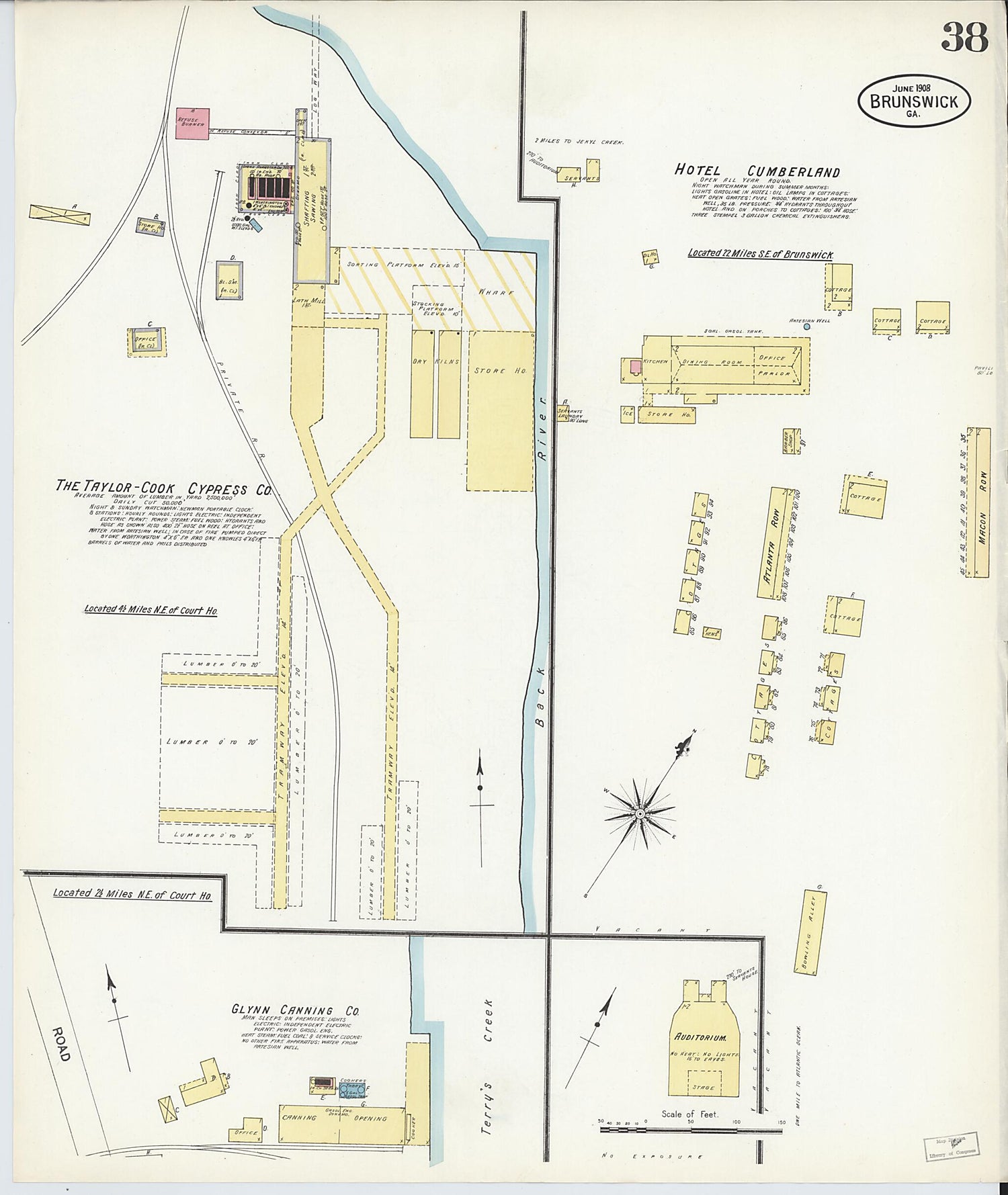 This old map of Brunswick, Glynn County, Georgia was created by Sanborn Map Company in 1908