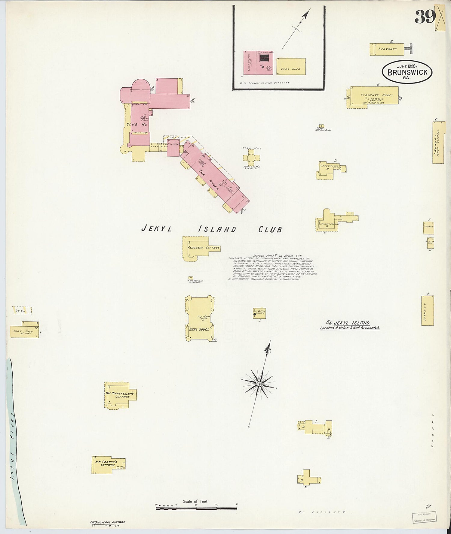 This old map of Brunswick, Glynn County, Georgia was created by Sanborn Map Company in 1908