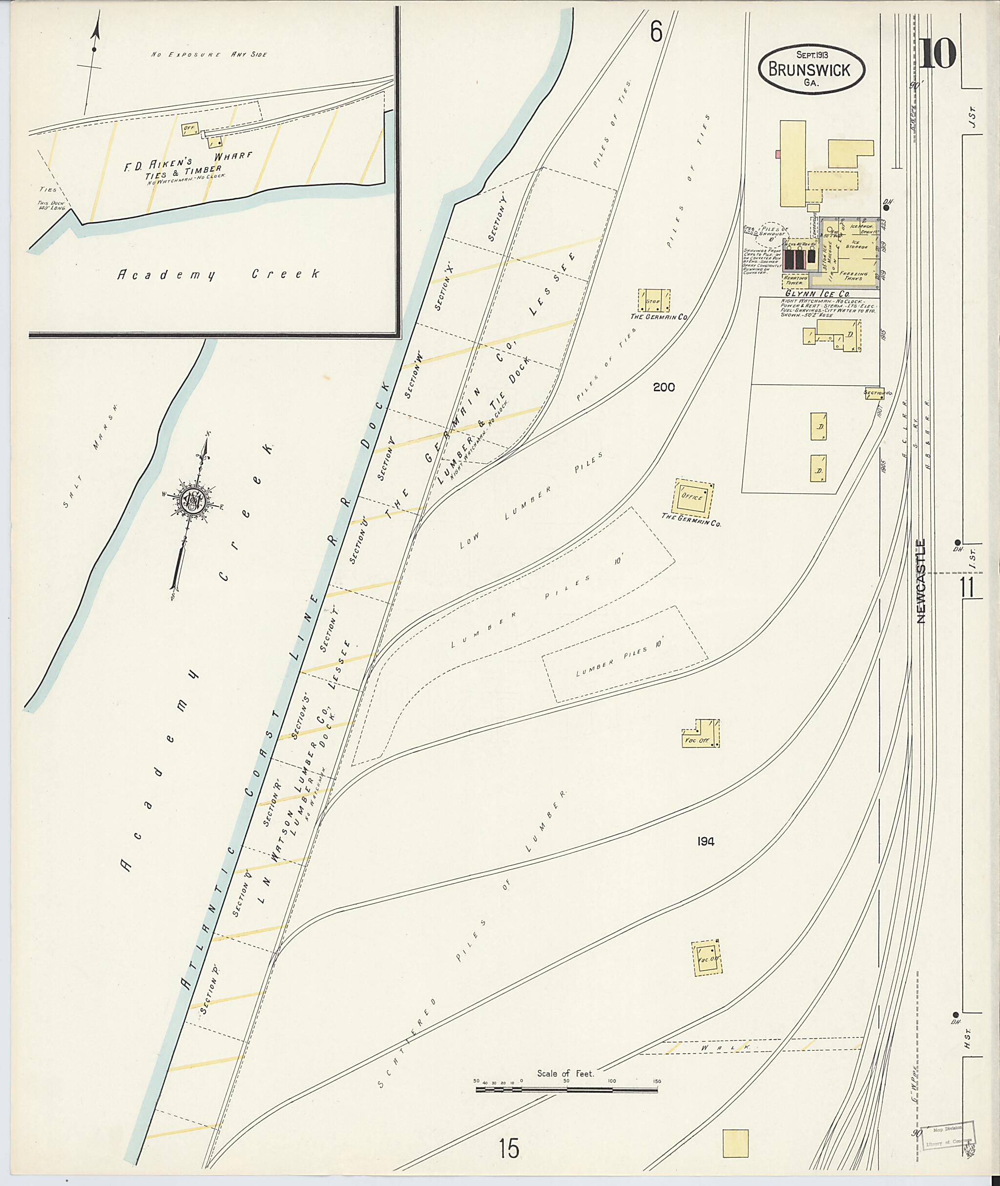 This old map of Brunswick, Glynn County, Georgia was created by Sanborn Map Company in 1913