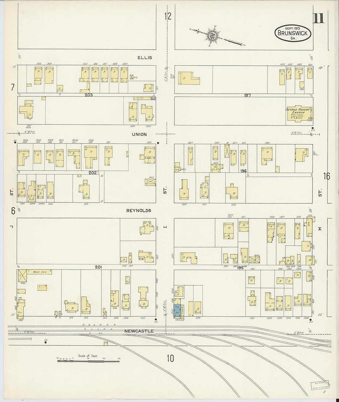 This old map of Brunswick, Glynn County, Georgia was created by Sanborn Map Company in 1913