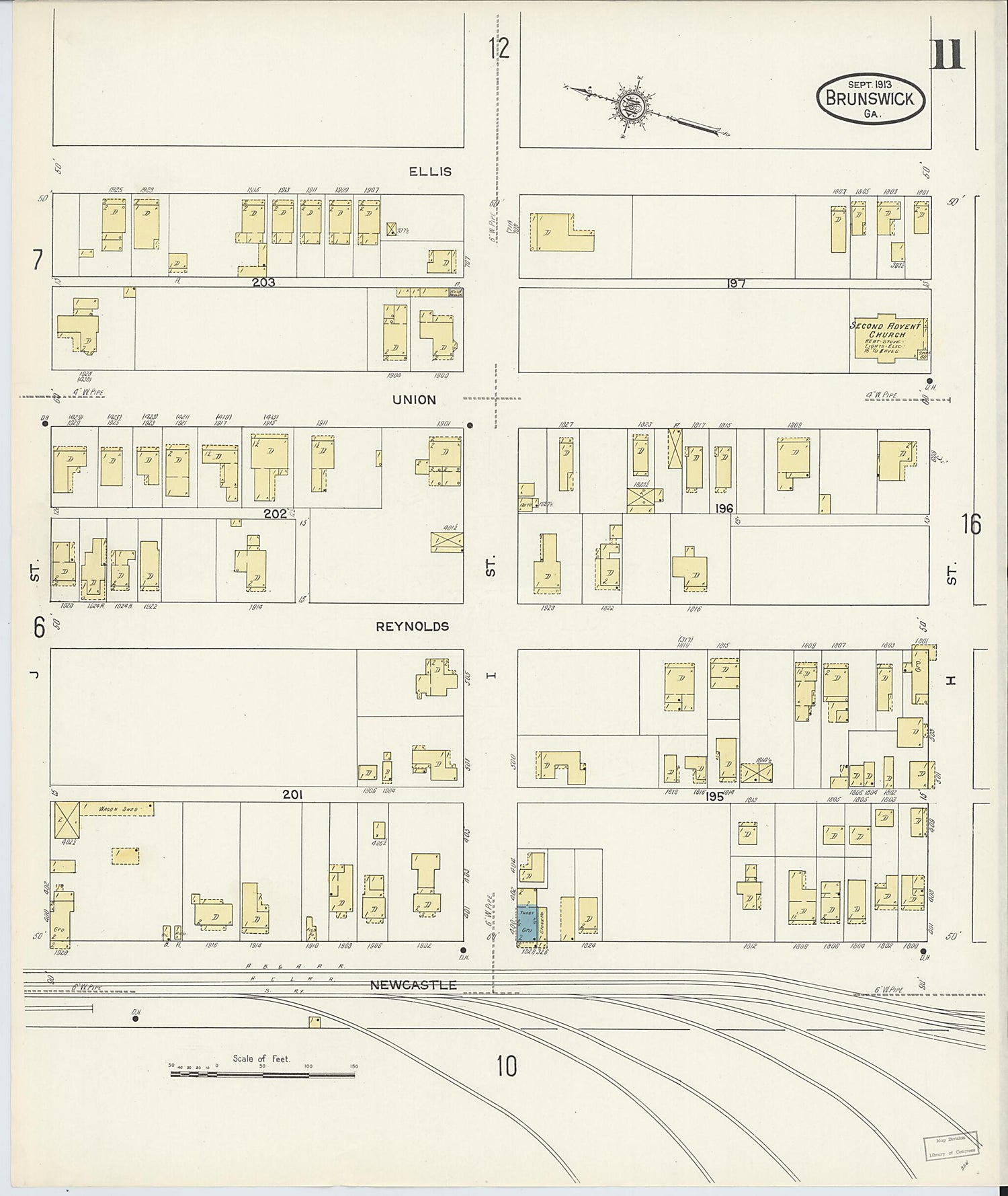 This old map of Brunswick, Glynn County, Georgia was created by Sanborn Map Company in 1913