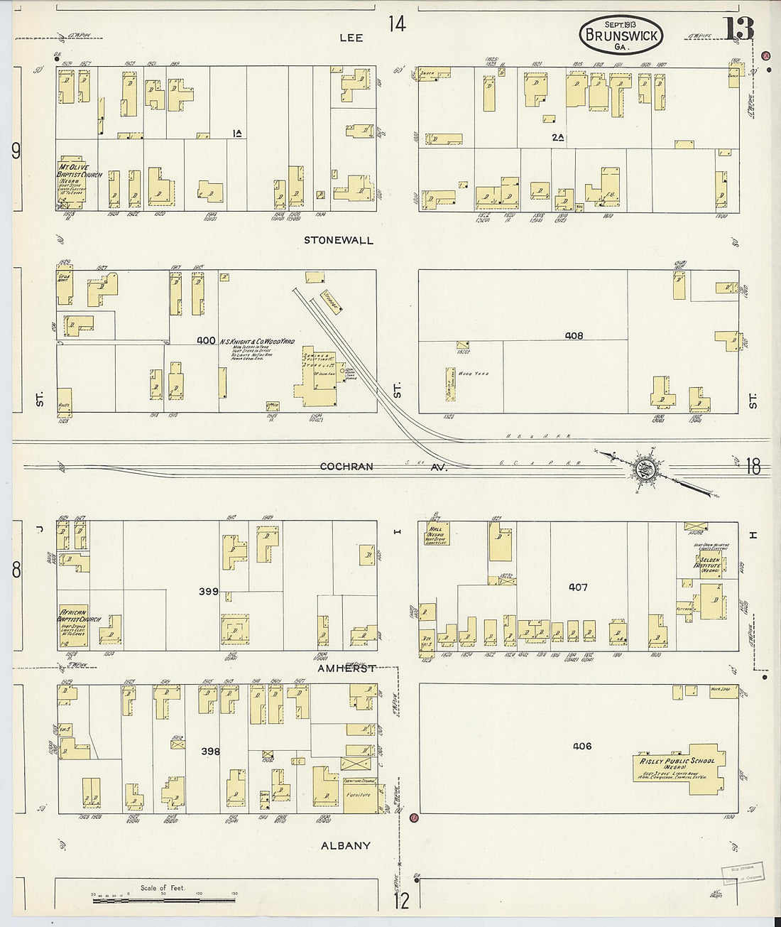 This old map of Brunswick, Glynn County, Georgia was created by Sanborn Map Company in 1913