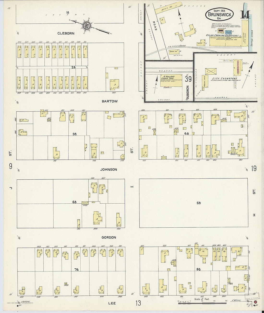 This old map of Brunswick, Glynn County, Georgia was created by Sanborn Map Company in 1913