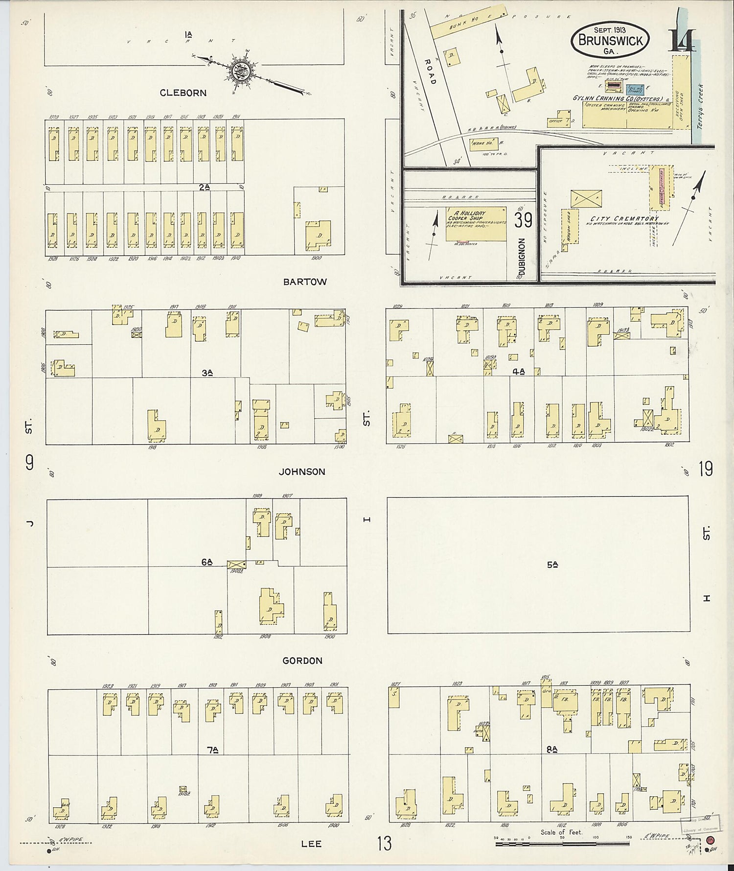 This old map of Brunswick, Glynn County, Georgia was created by Sanborn Map Company in 1913