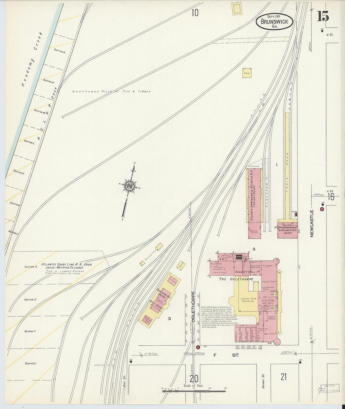 This old map of Brunswick, Glynn County, Georgia was created by Sanborn Map Company in 1913