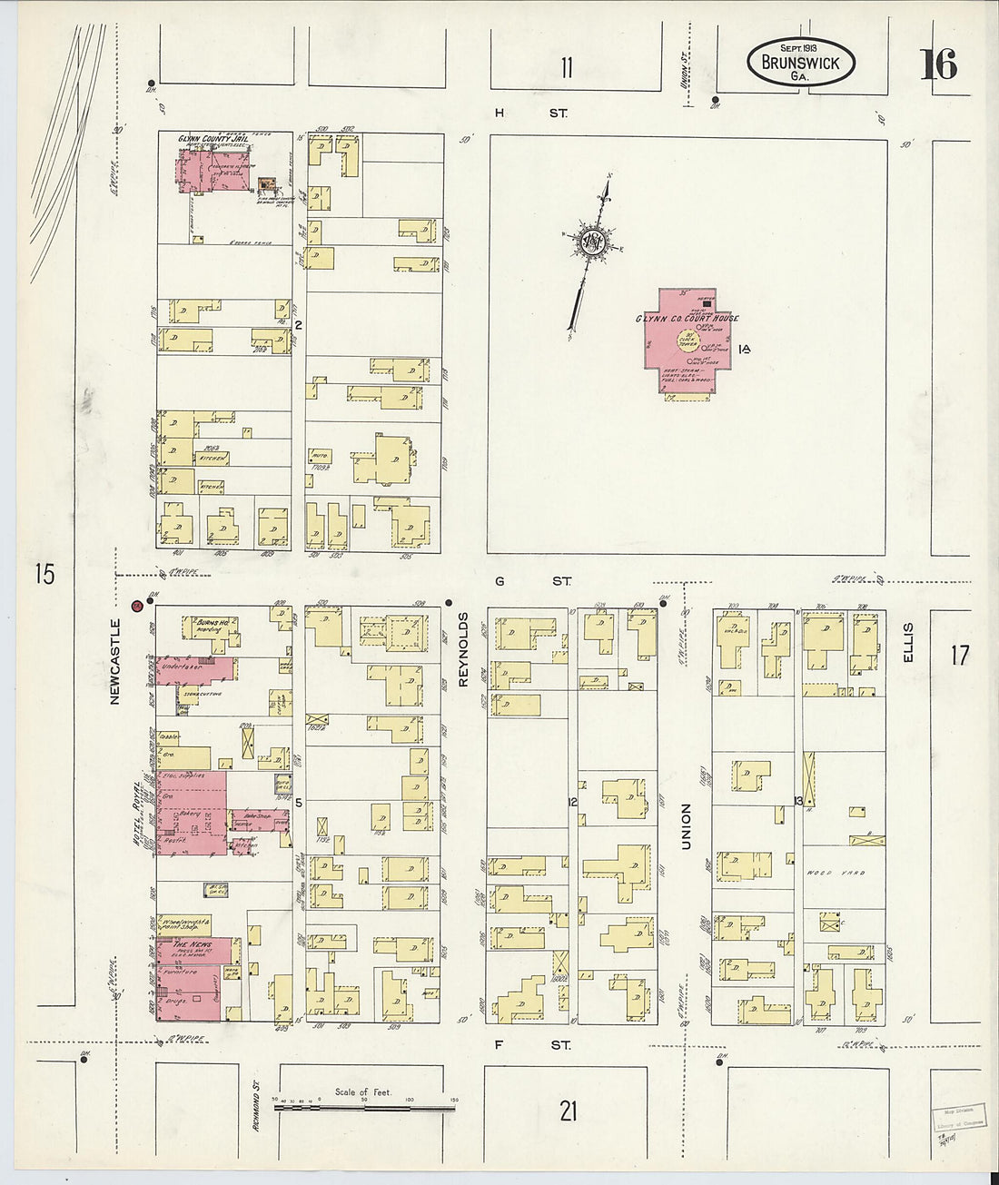 This old map of Brunswick, Glynn County, Georgia was created by Sanborn Map Company in 1913