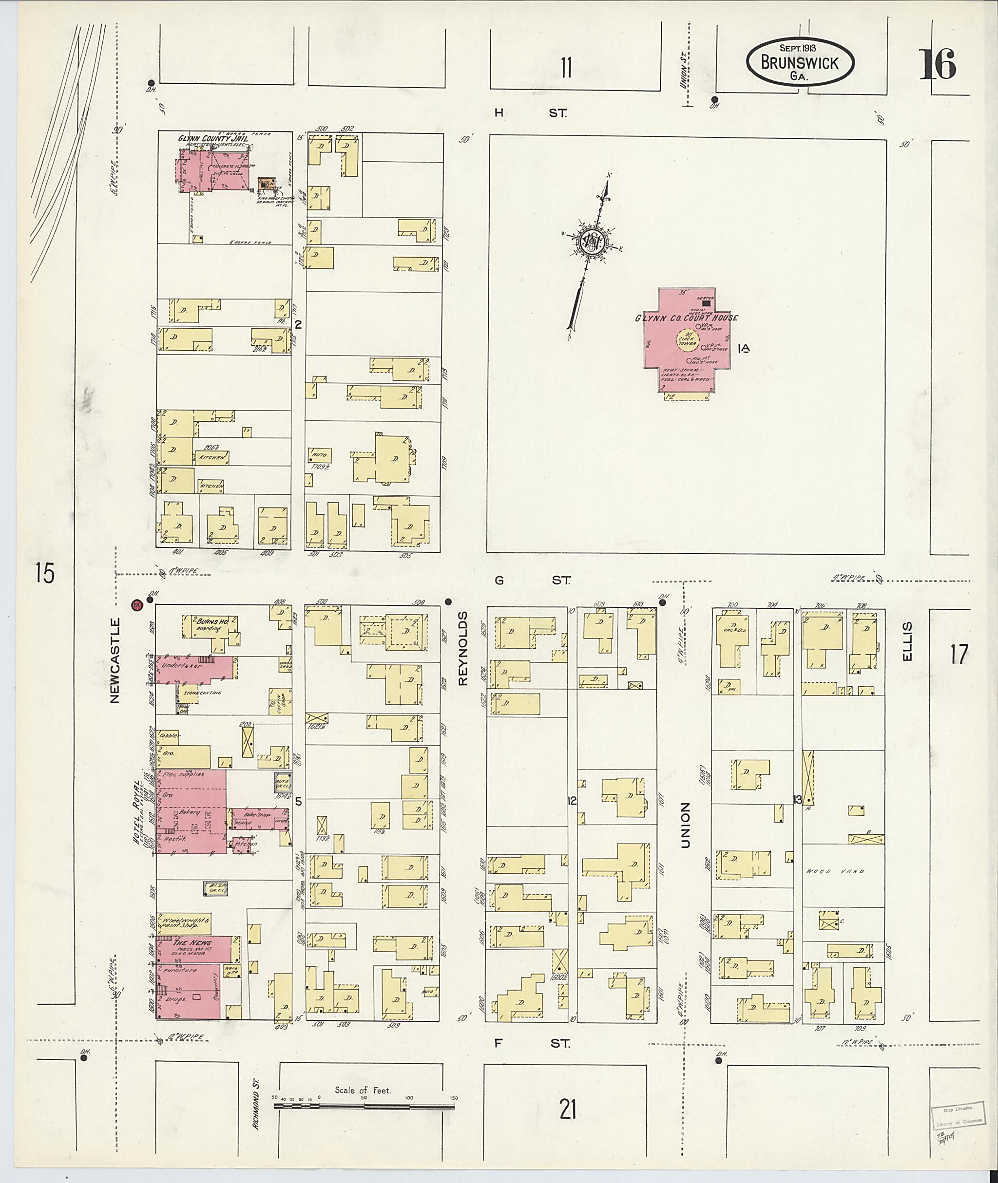 This old map of Brunswick, Glynn County, Georgia was created by Sanborn Map Company in 1913