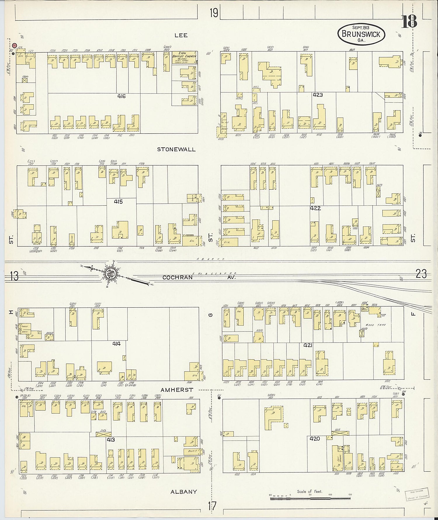 This old map of Brunswick, Glynn County, Georgia was created by Sanborn Map Company in 1913