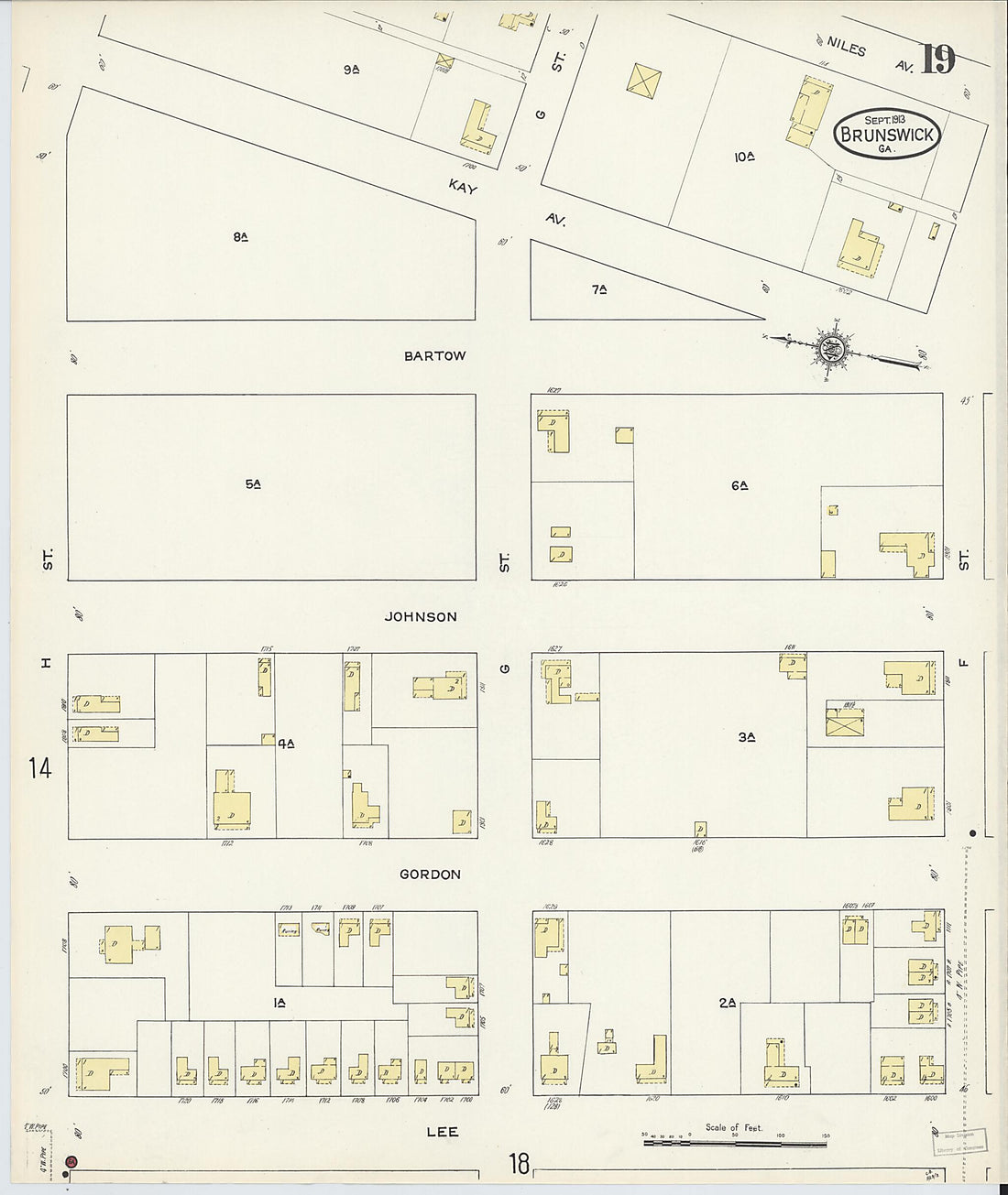 This old map of Brunswick, Glynn County, Georgia was created by Sanborn Map Company in 1913