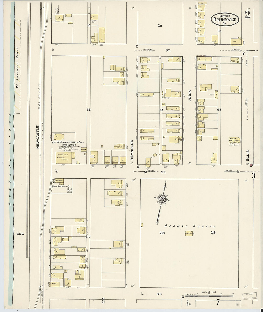 This old map of Brunswick, Glynn County, Georgia was created by Sanborn Map Company in 1913