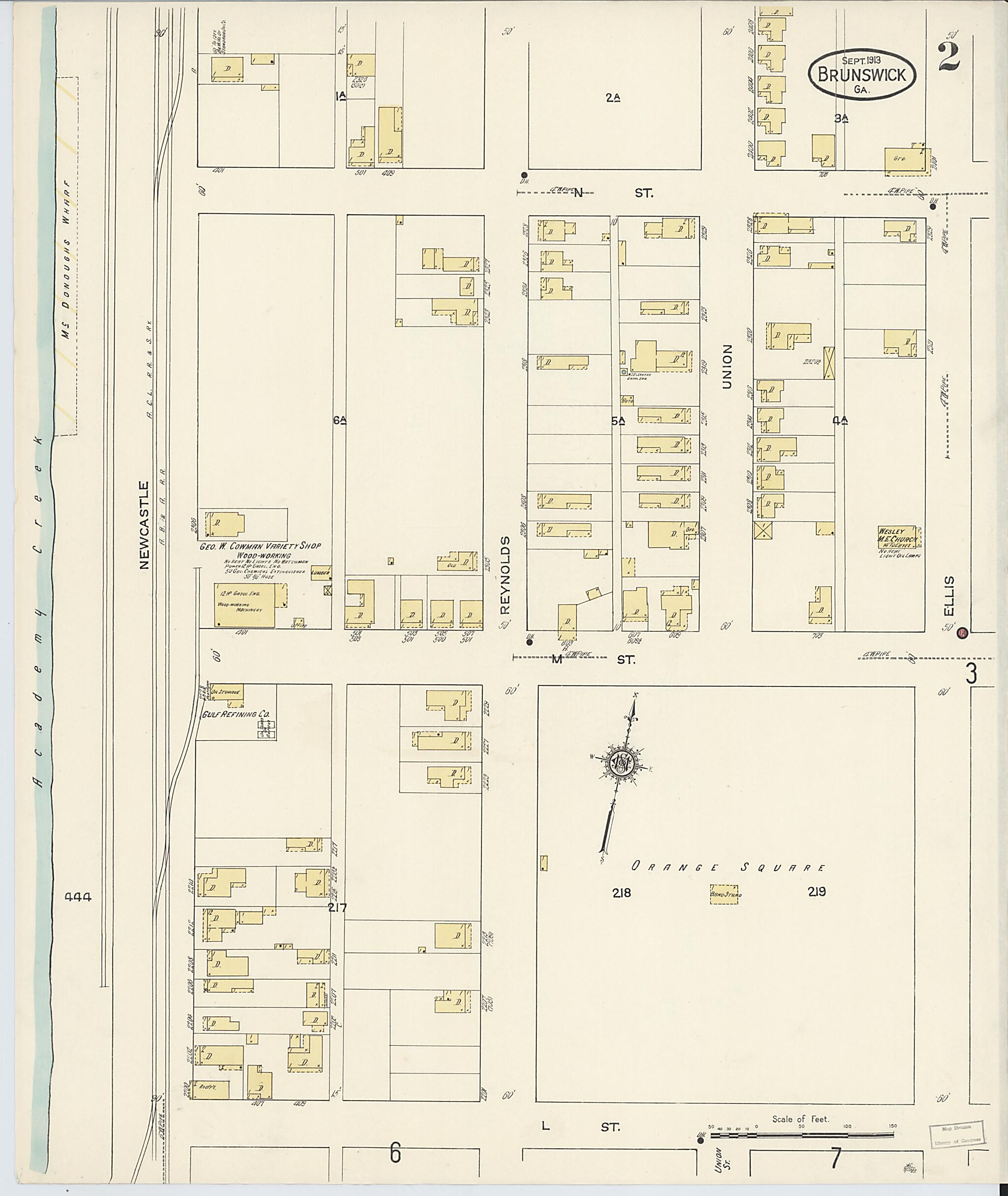 This old map of Brunswick, Glynn County, Georgia was created by Sanborn Map Company in 1913