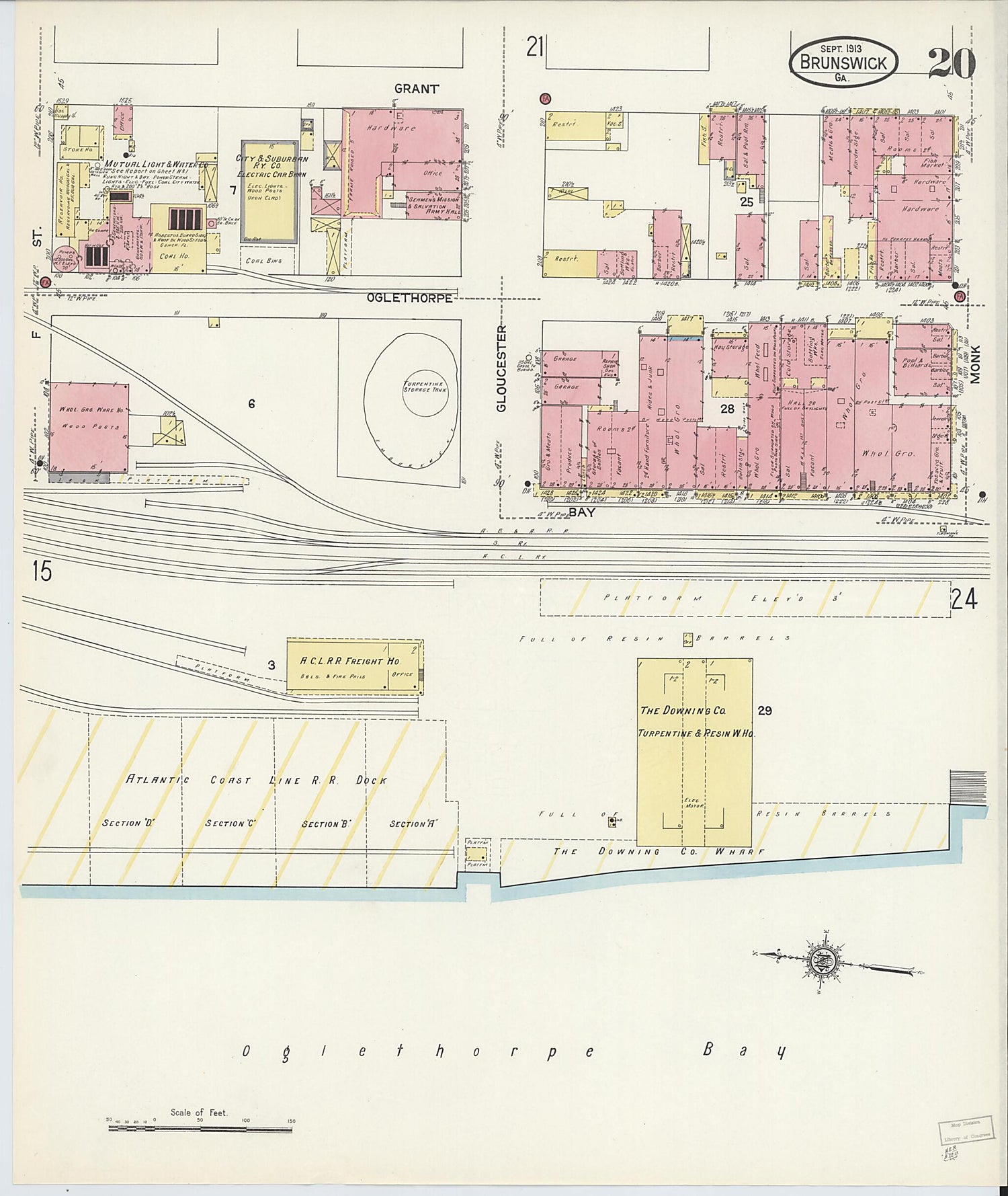 This old map of Brunswick, Glynn County, Georgia was created by Sanborn Map Company in 1913