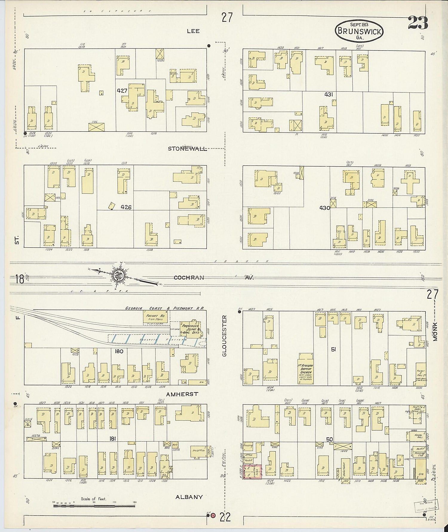 This old map of Brunswick, Glynn County, Georgia was created by Sanborn Map Company in 1913