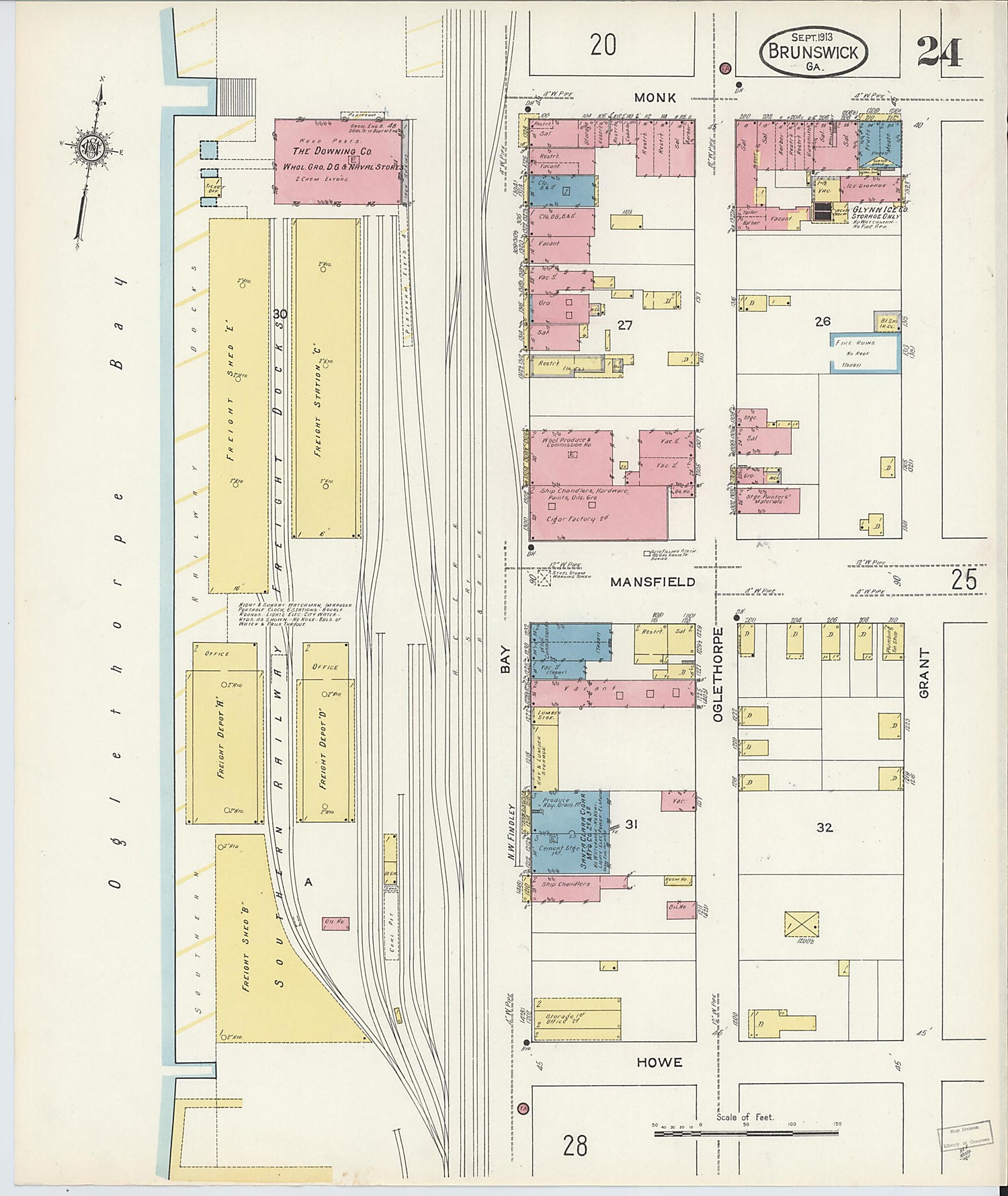 This old map of Brunswick, Glynn County, Georgia was created by Sanborn Map Company in 1913