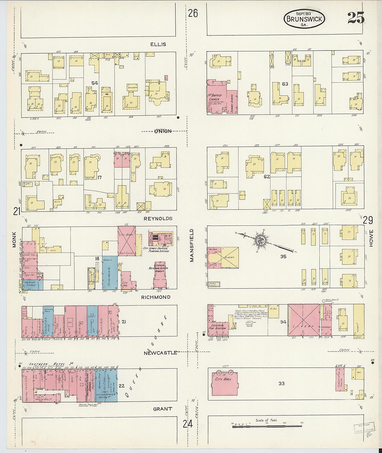 This old map of Brunswick, Glynn County, Georgia was created by Sanborn Map Company in 1913