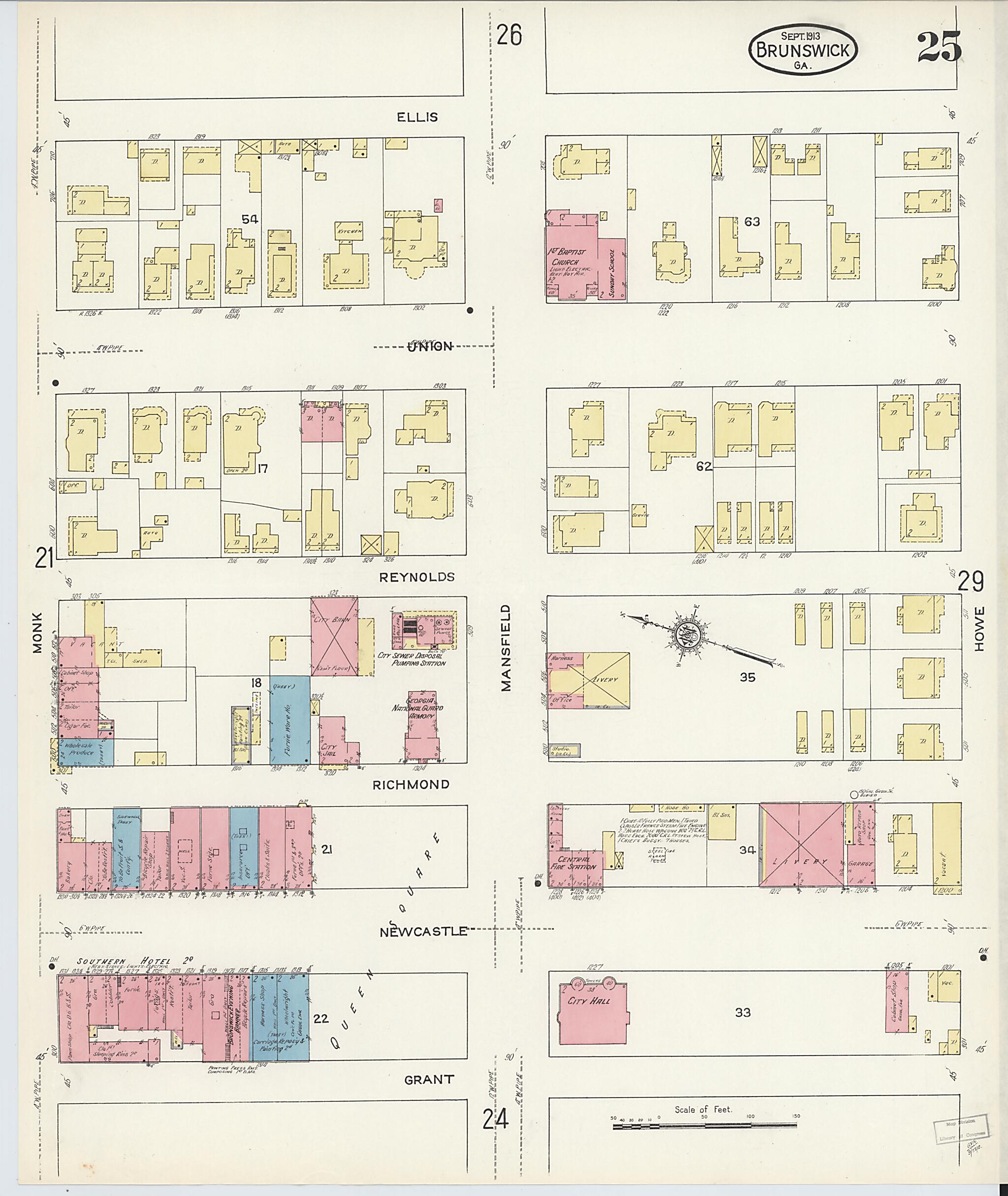 This old map of Brunswick, Glynn County, Georgia was created by Sanborn Map Company in 1913