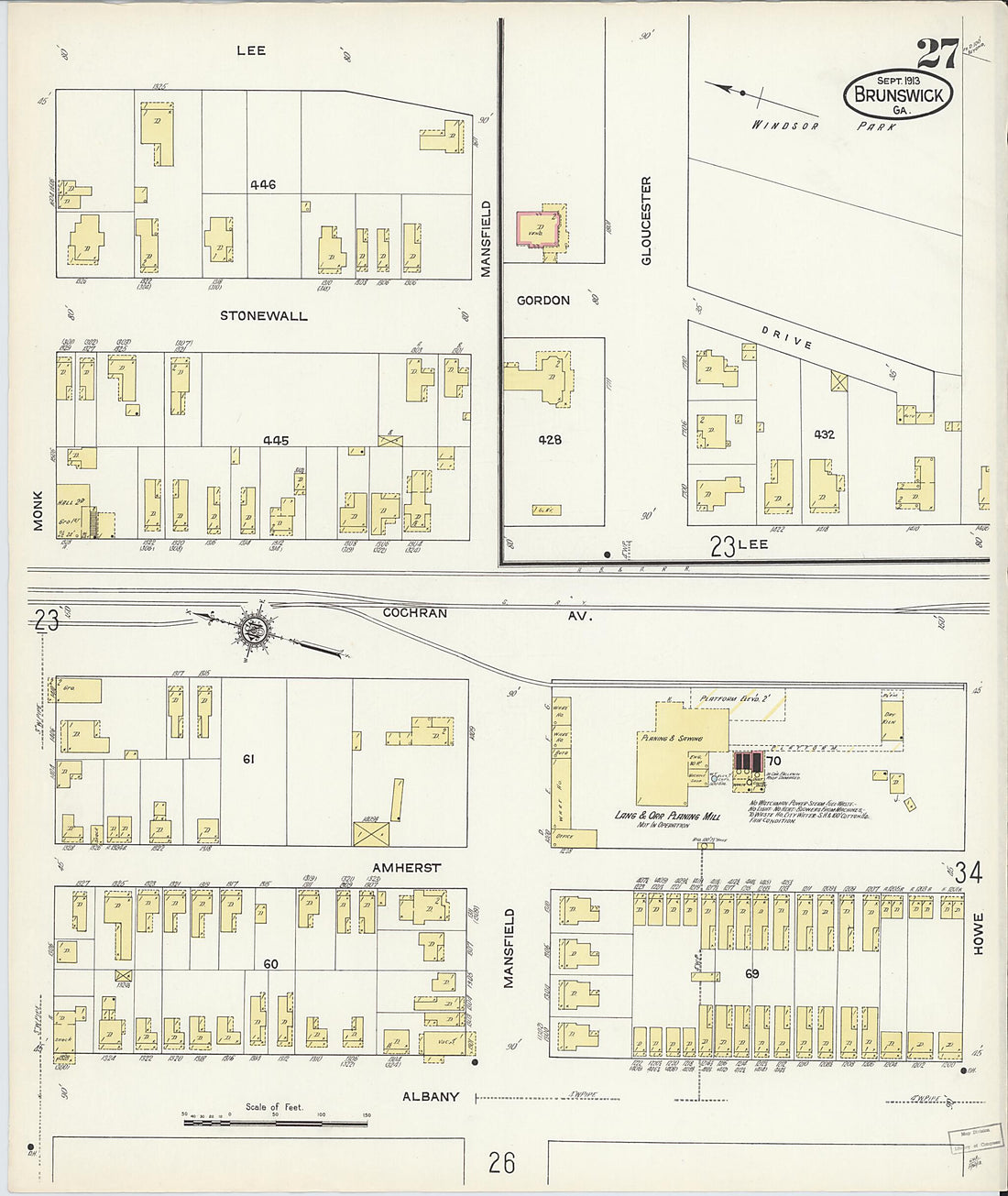 This old map of Brunswick, Glynn County, Georgia was created by Sanborn Map Company in 1913