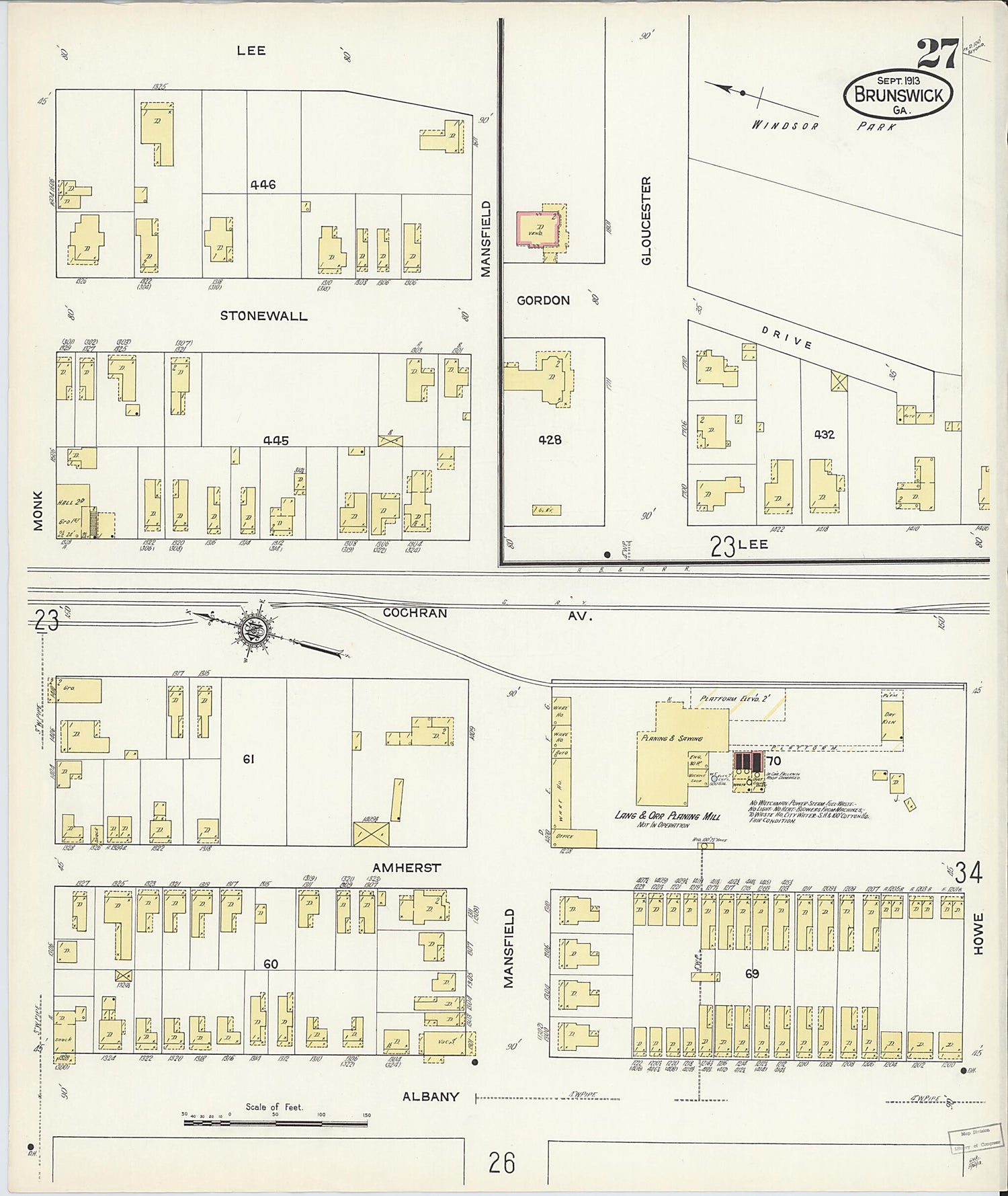 This old map of Brunswick, Glynn County, Georgia was created by Sanborn Map Company in 1913