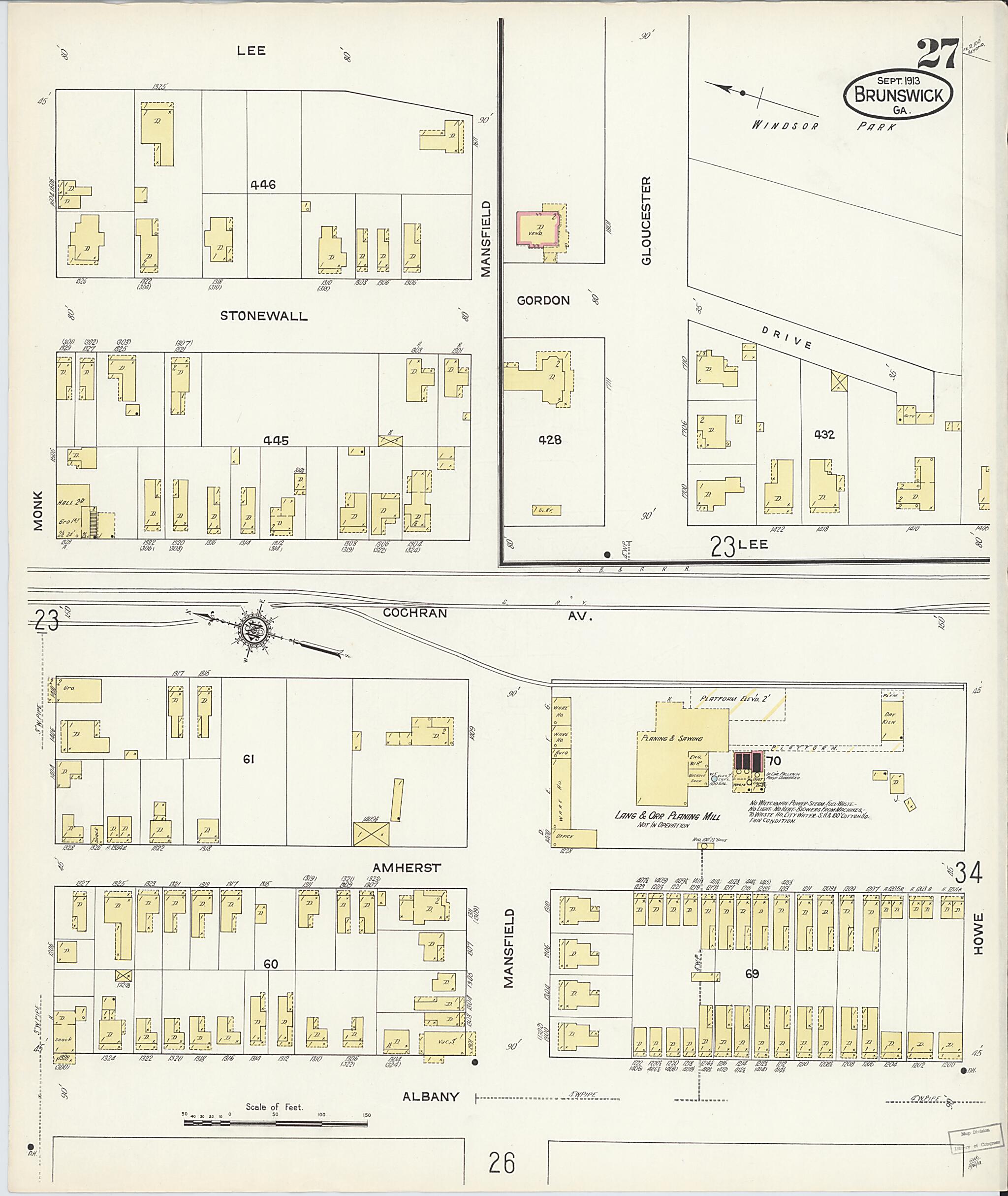 This old map of Brunswick, Glynn County, Georgia was created by Sanborn Map Company in 1913