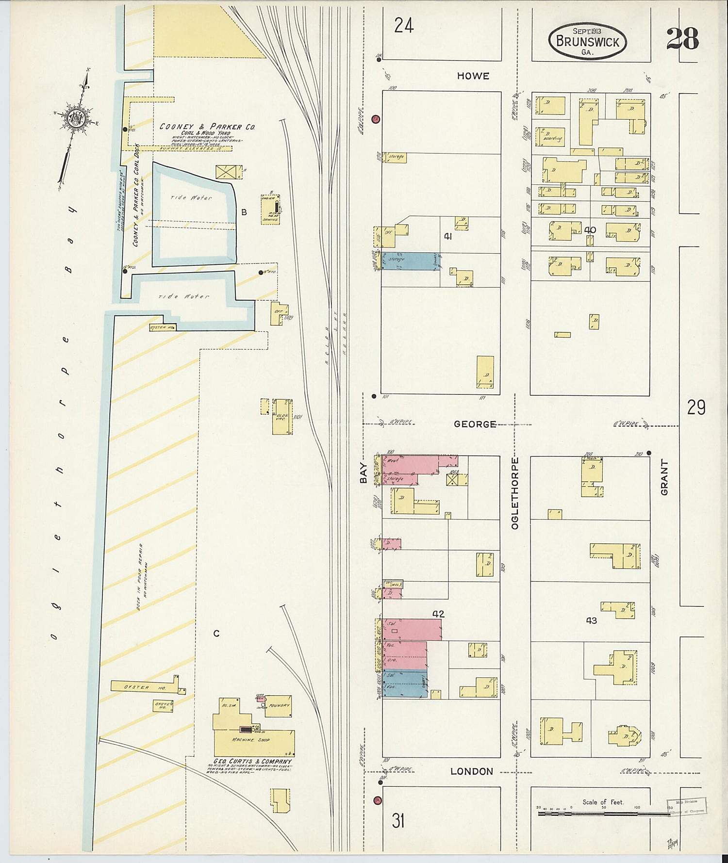 This old map of Brunswick, Glynn County, Georgia was created by Sanborn Map Company in 1913