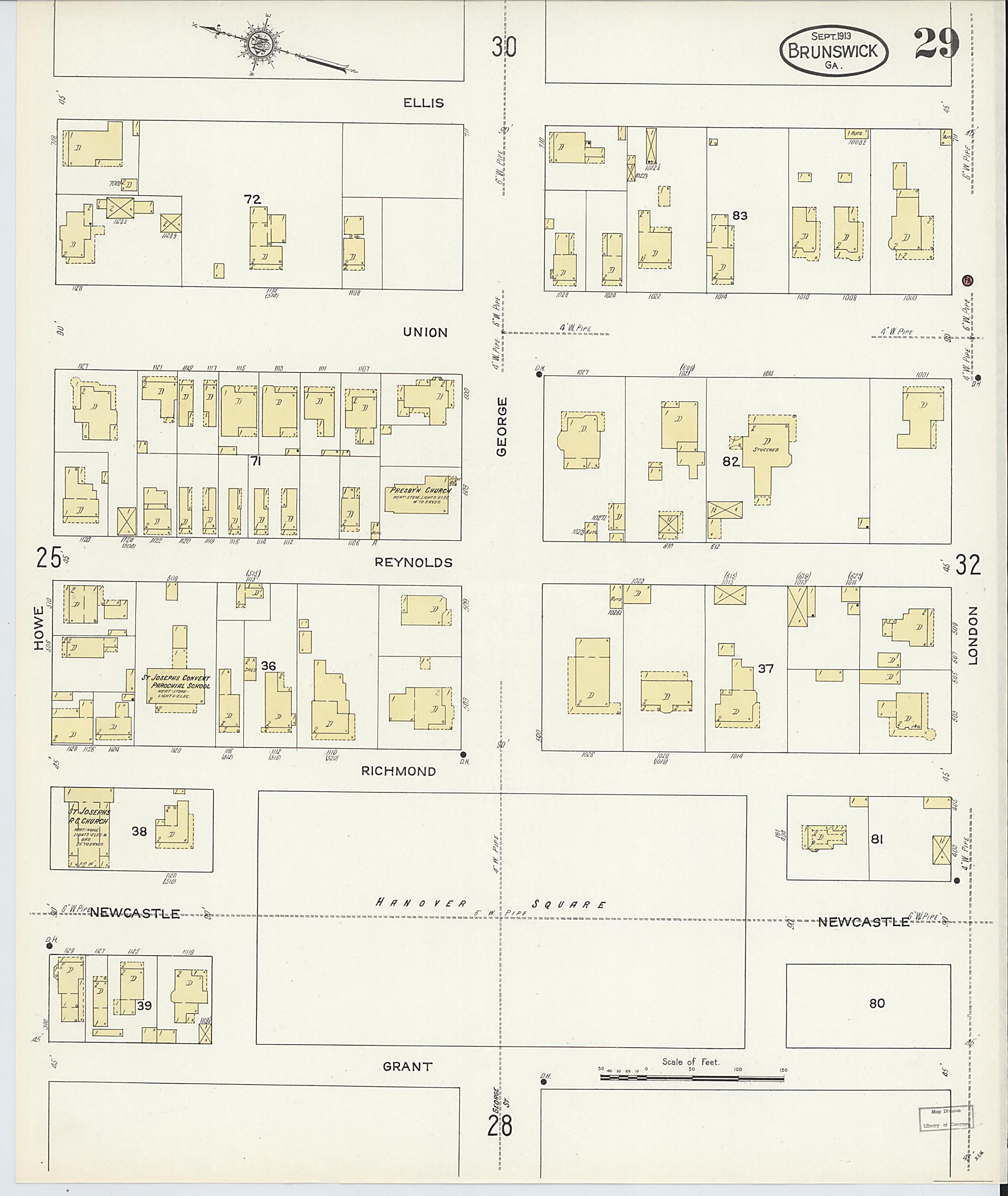 This old map of Brunswick, Glynn County, Georgia was created by Sanborn Map Company in 1913