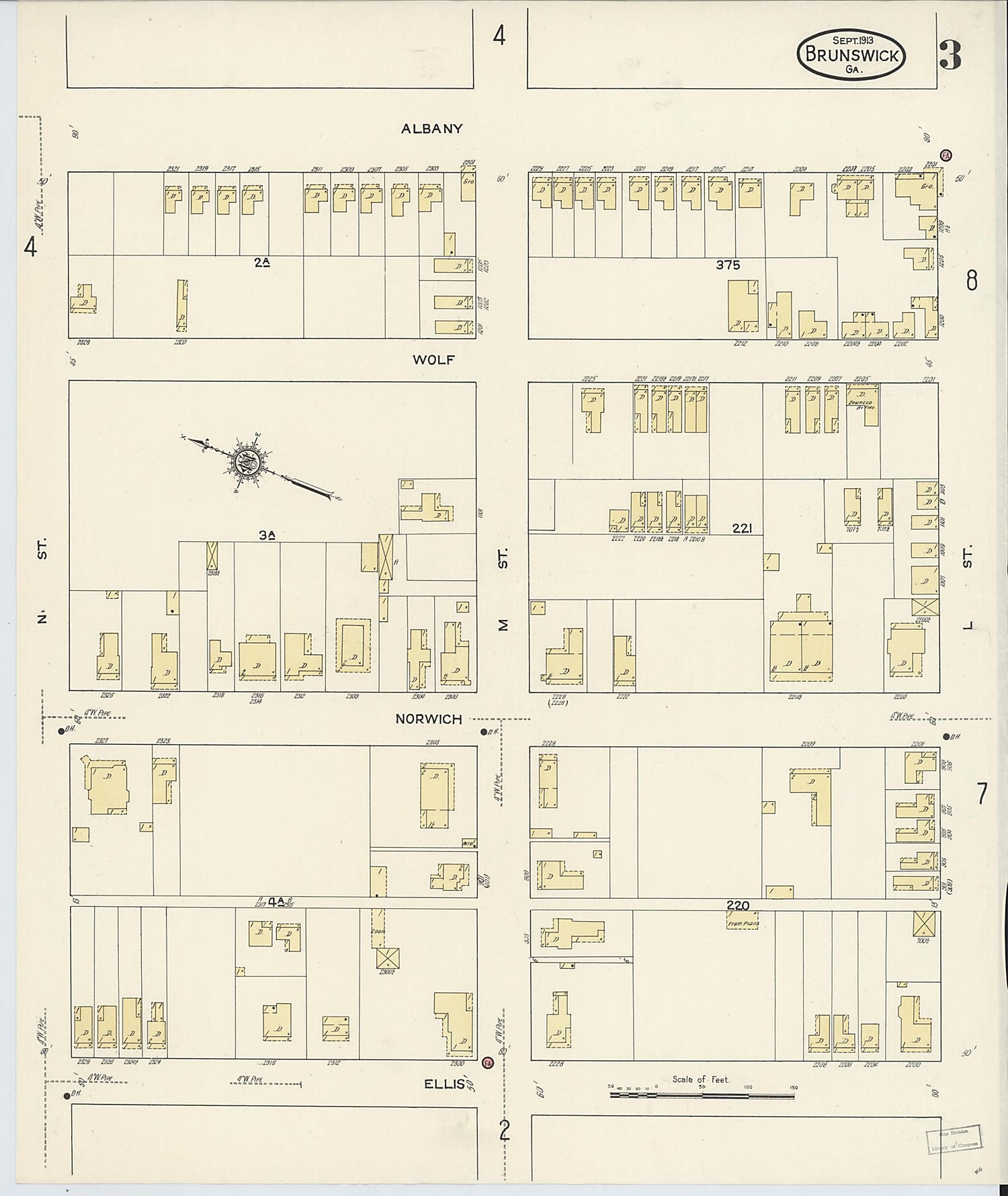 This old map of Brunswick, Glynn County, Georgia was created by Sanborn Map Company in 1913