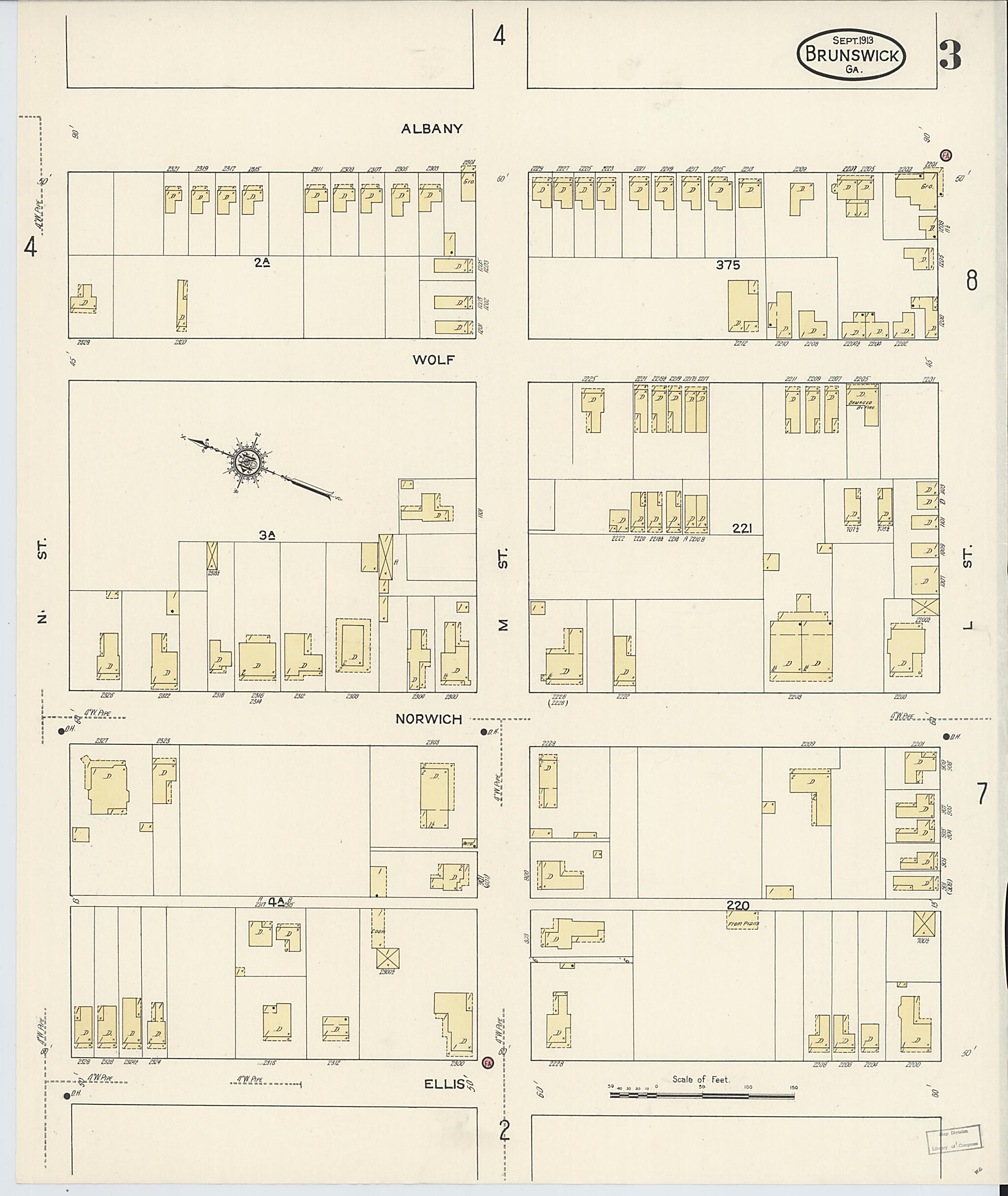 This old map of Brunswick, Glynn County, Georgia was created by Sanborn Map Company in 1913