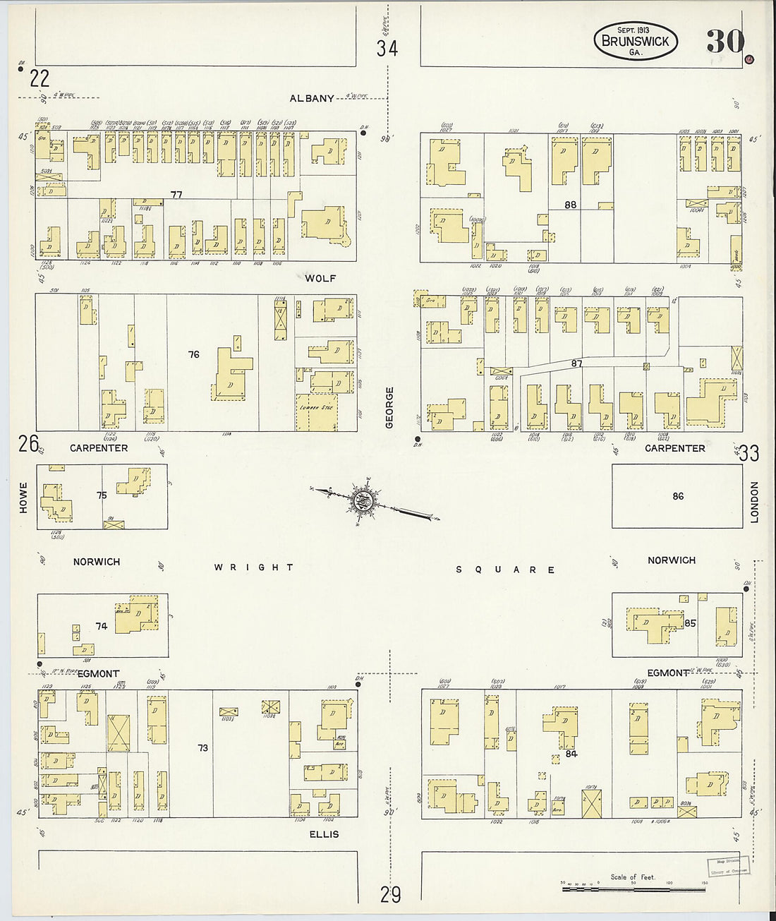 This old map of Brunswick, Glynn County, Georgia was created by Sanborn Map Company in 1913