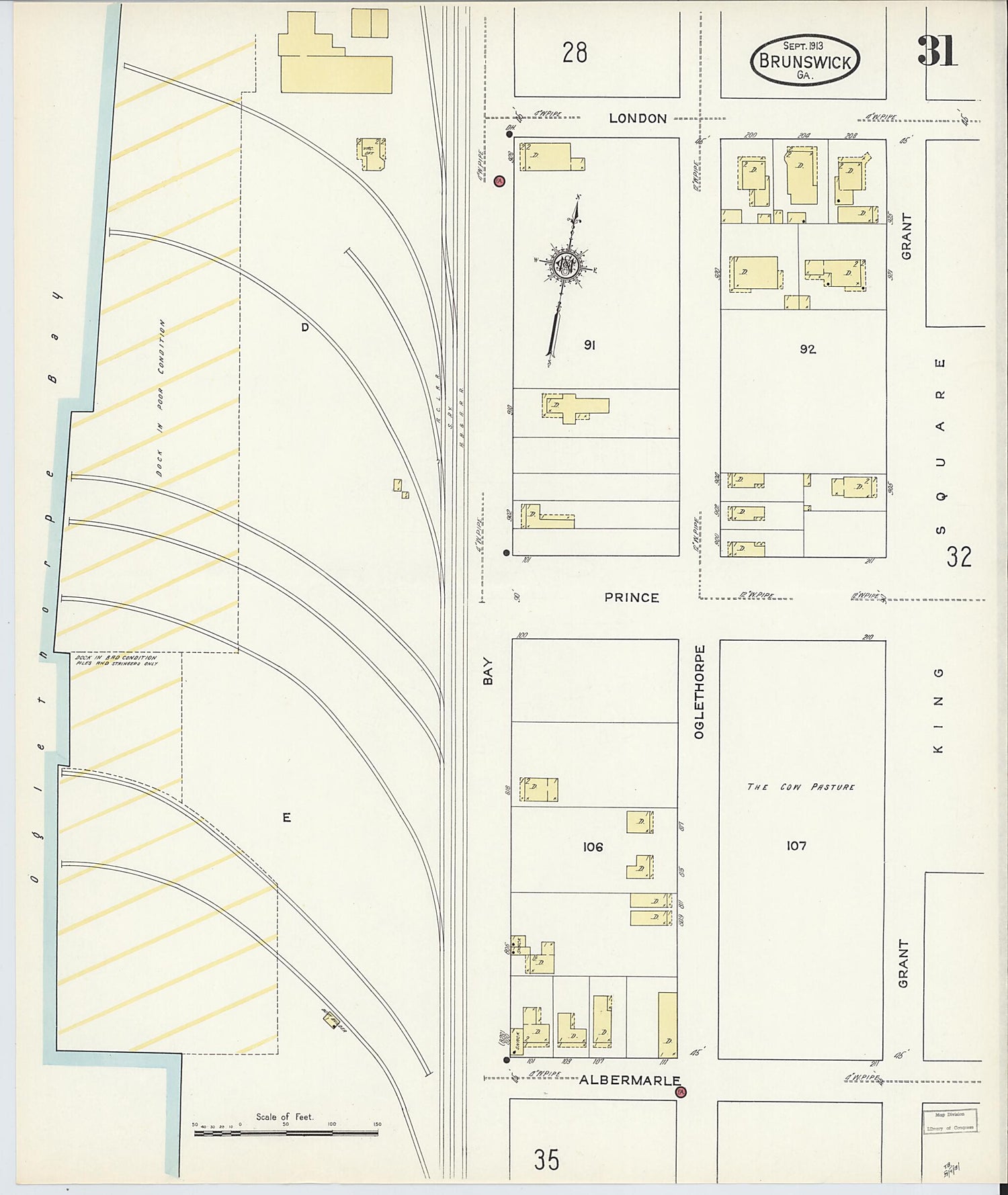 This old map of Brunswick, Glynn County, Georgia was created by Sanborn Map Company in 1913