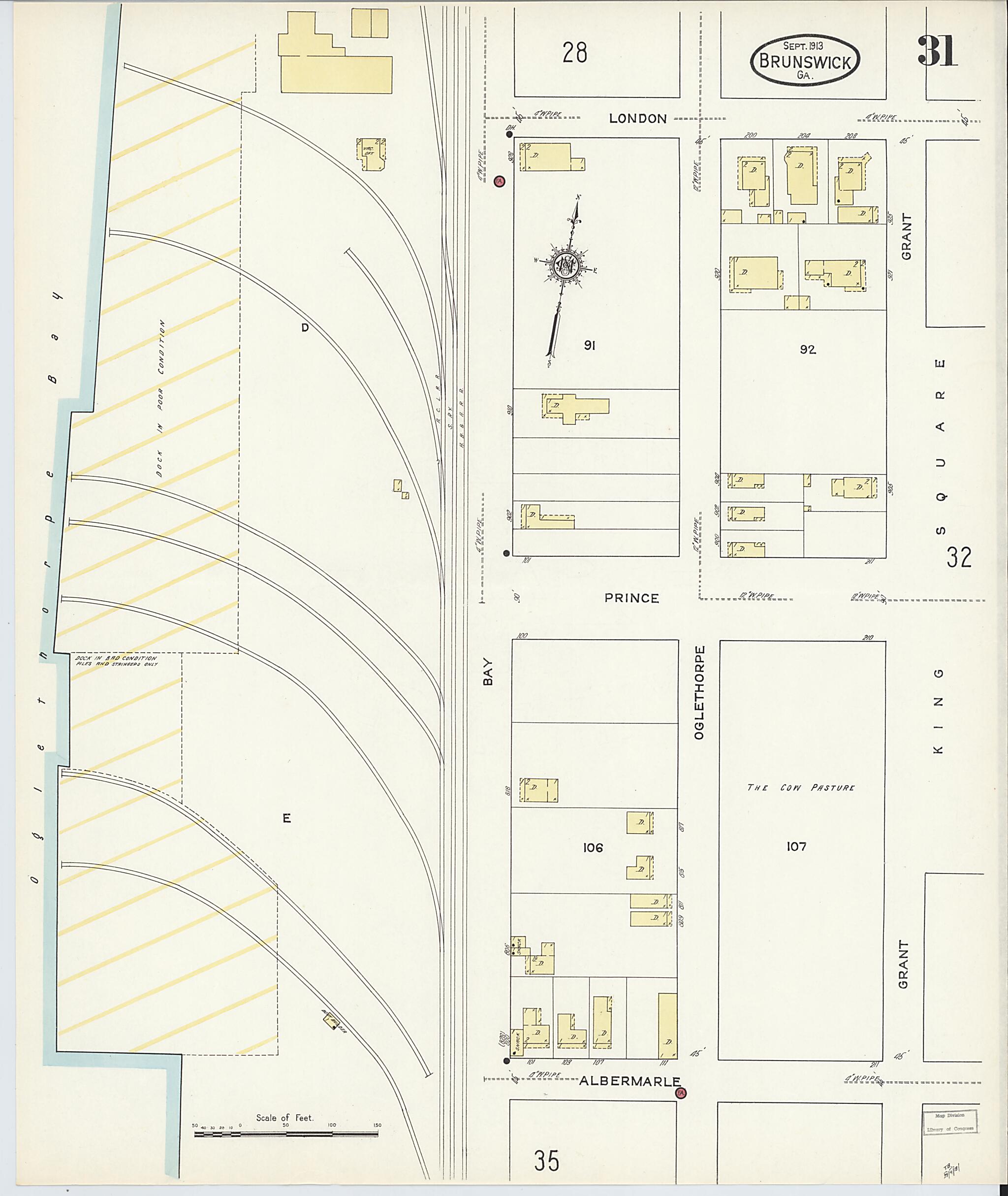 This old map of Brunswick, Glynn County, Georgia was created by Sanborn Map Company in 1913