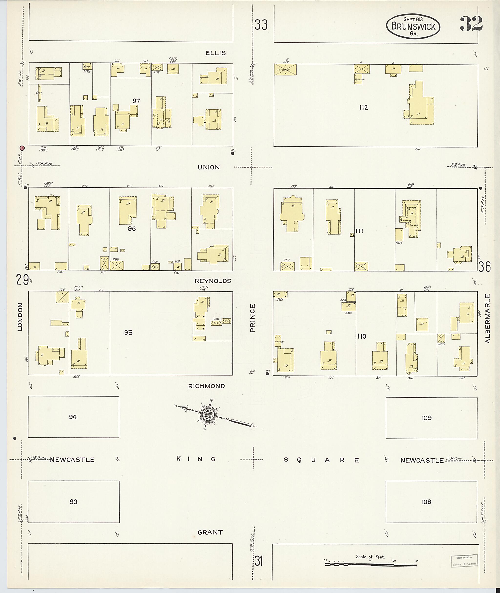 This old map of Brunswick, Glynn County, Georgia was created by Sanborn Map Company in 1913