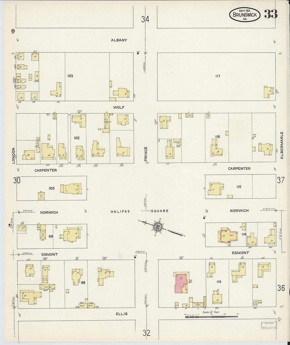 This old map of Brunswick, Glynn County, Georgia was created by Sanborn Map Company in 1913