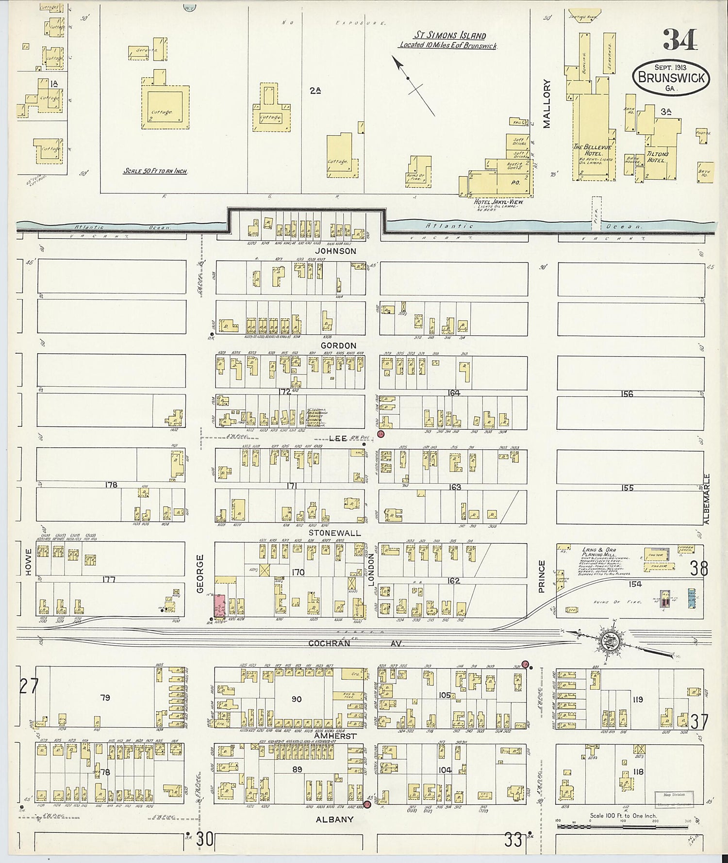 This old map of Brunswick, Glynn County, Georgia was created by Sanborn Map Company in 1913