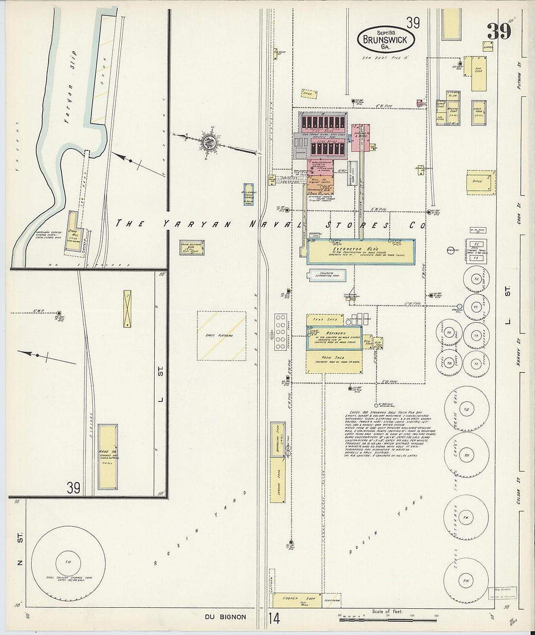 This old map of Brunswick, Glynn County, Georgia was created by Sanborn Map Company in 1913