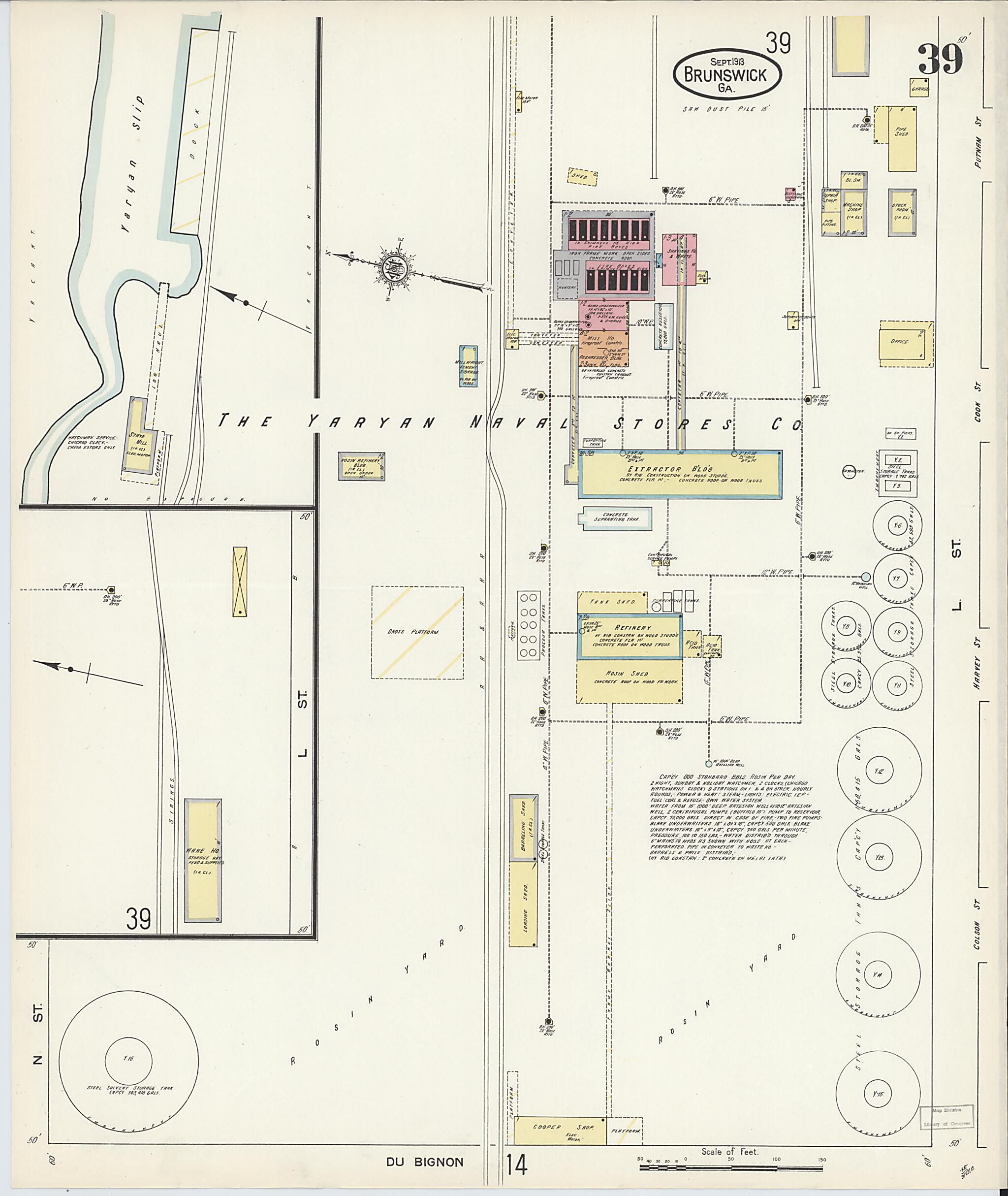 This old map of Brunswick, Glynn County, Georgia was created by Sanborn Map Company in 1913