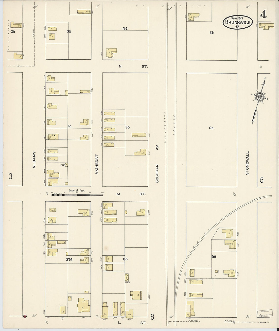 This old map of Brunswick, Glynn County, Georgia was created by Sanborn Map Company in 1913