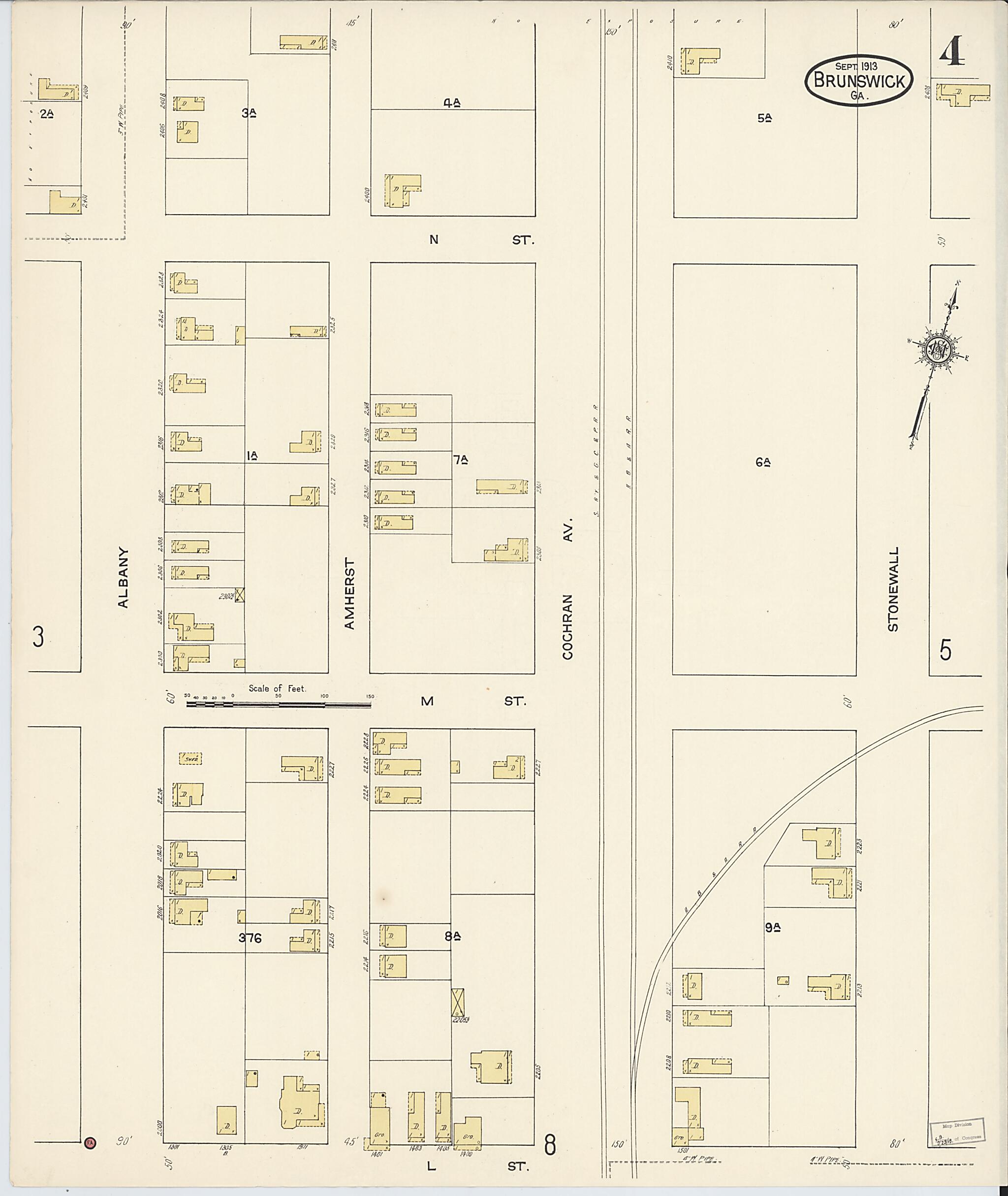 This old map of Brunswick, Glynn County, Georgia was created by Sanborn Map Company in 1913