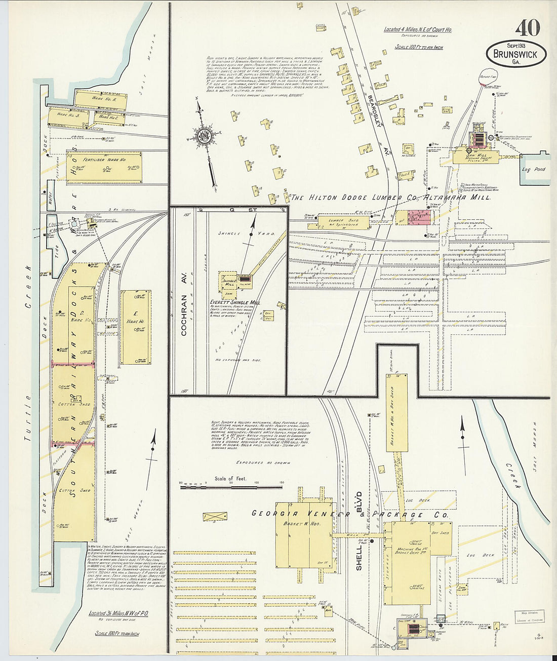 This old map of Brunswick, Glynn County, Georgia was created by Sanborn Map Company in 1913