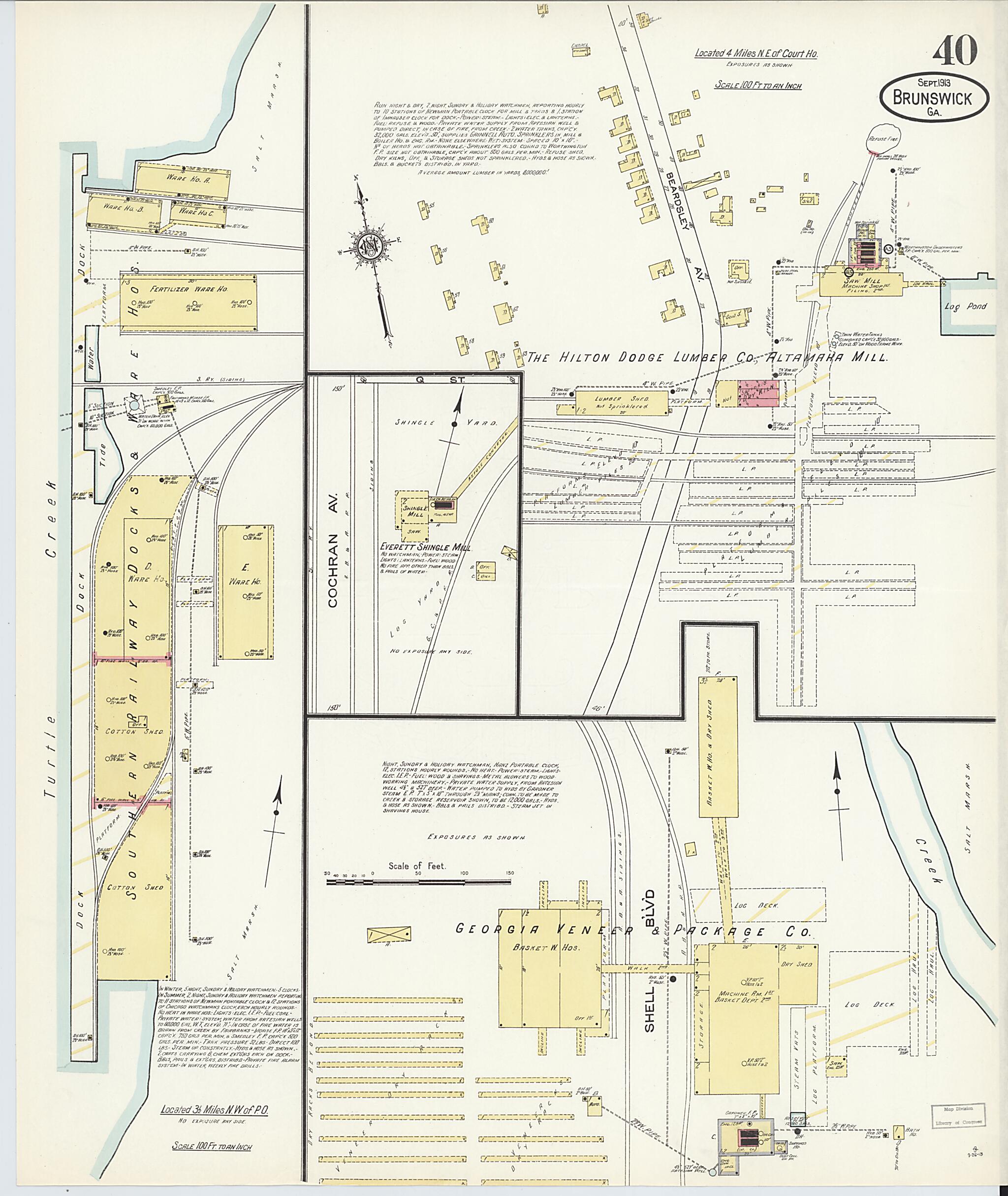 This old map of Brunswick, Glynn County, Georgia was created by Sanborn Map Company in 1913