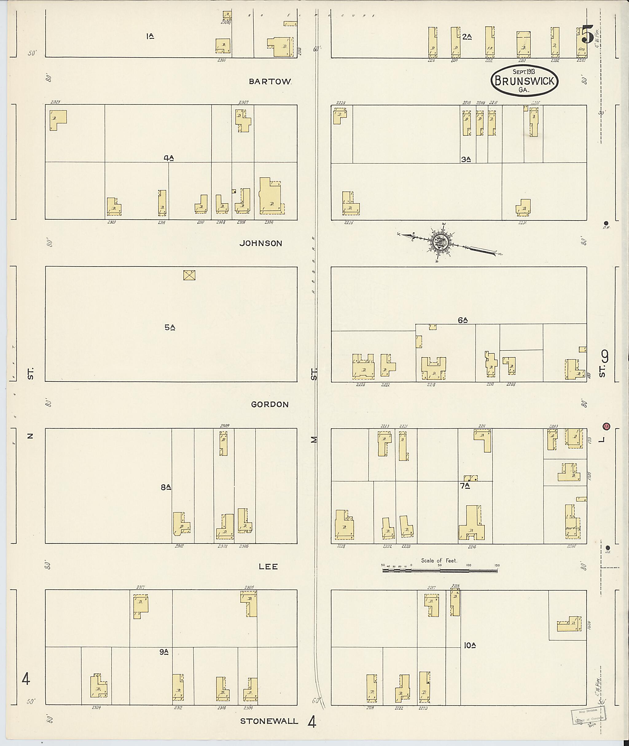 This old map of Brunswick, Glynn County, Georgia was created by Sanborn Map Company in 1913