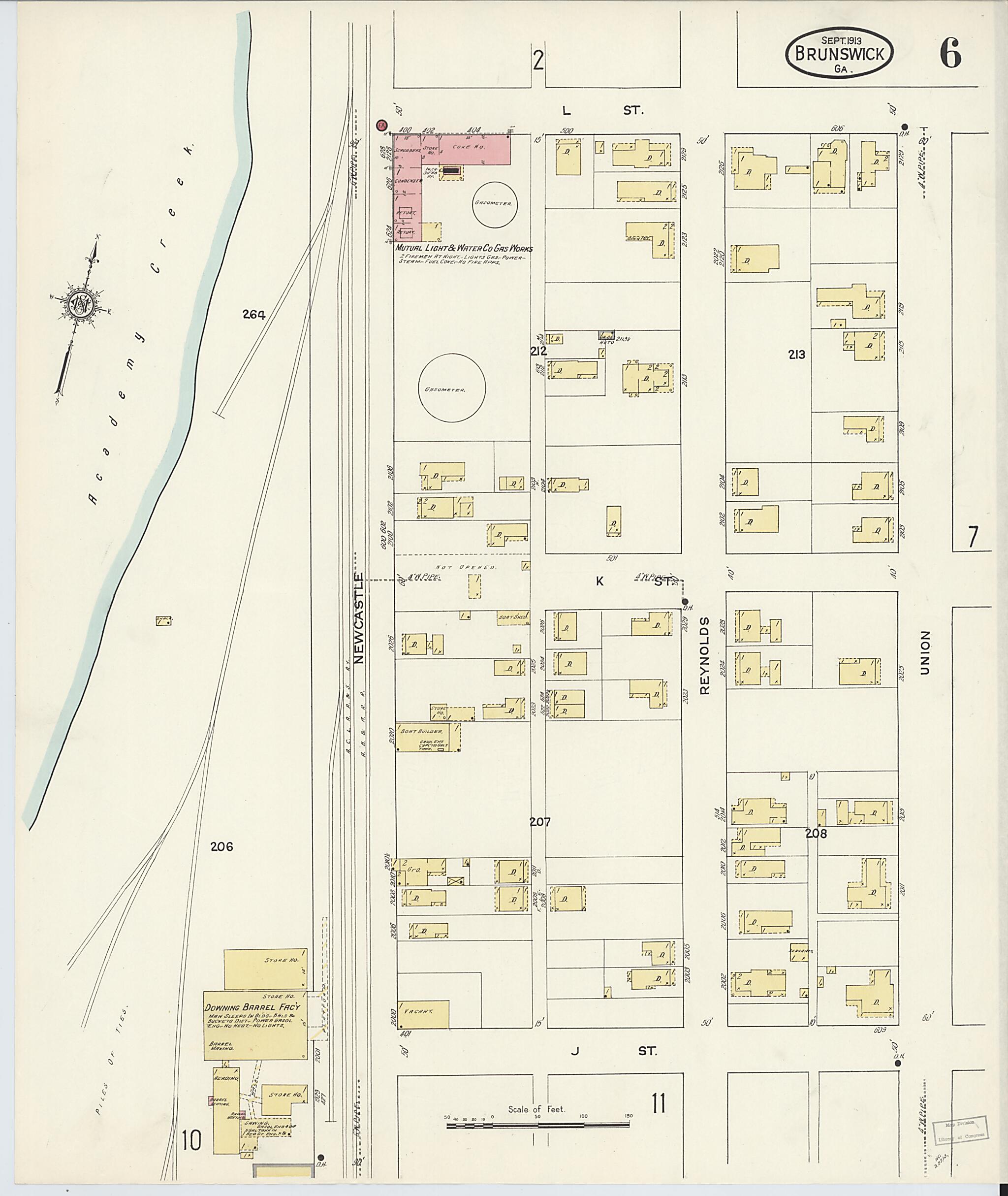 This old map of Brunswick, Glynn County, Georgia was created by Sanborn Map Company in 1913