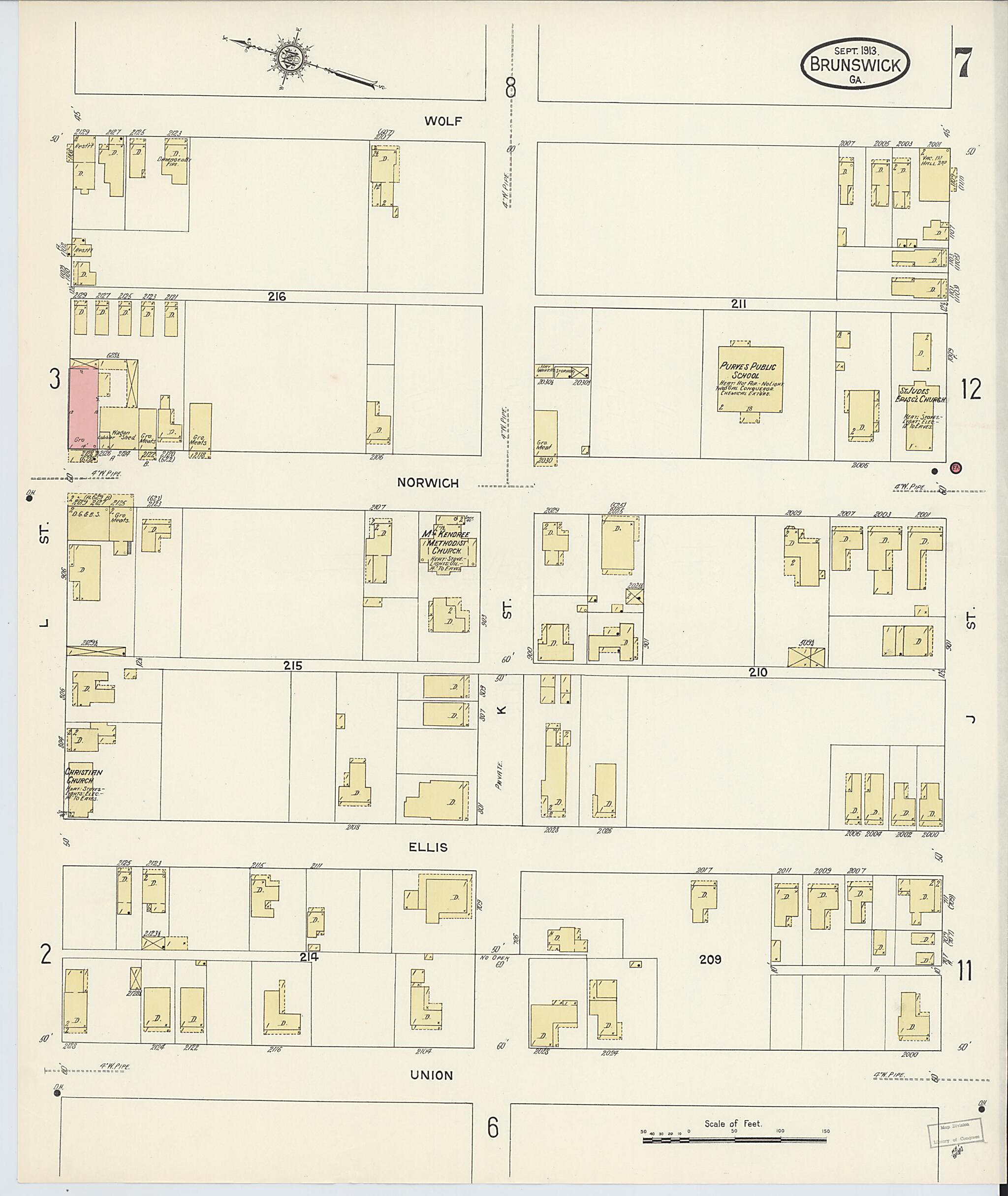 This old map of Brunswick, Glynn County, Georgia was created by Sanborn Map Company in 1913