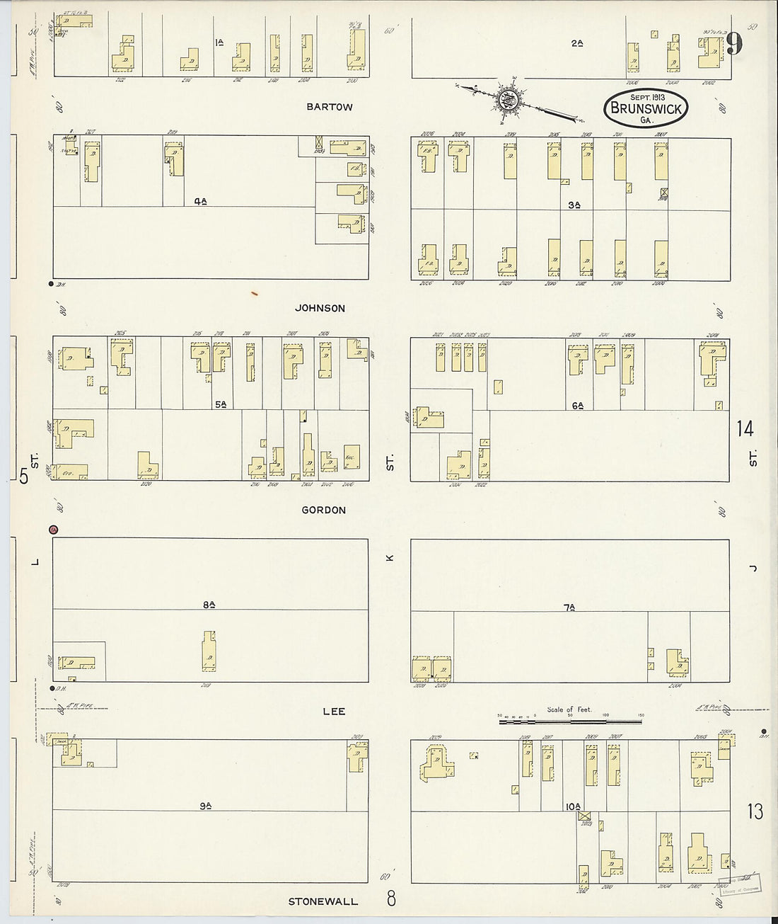 This old map of Brunswick, Glynn County, Georgia was created by Sanborn Map Company in 1913