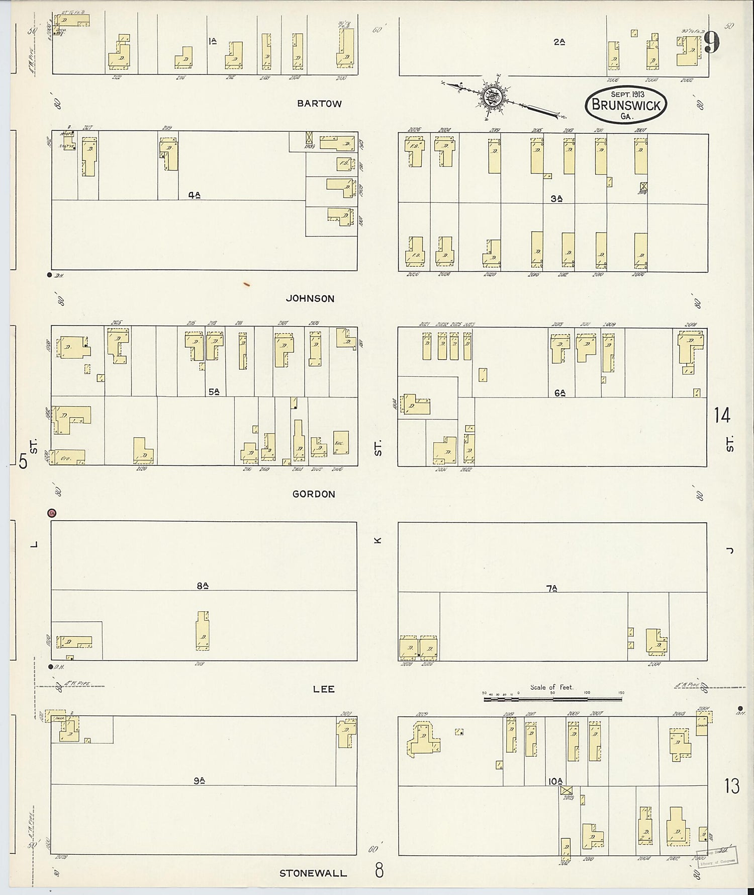 This old map of Brunswick, Glynn County, Georgia was created by Sanborn Map Company in 1913