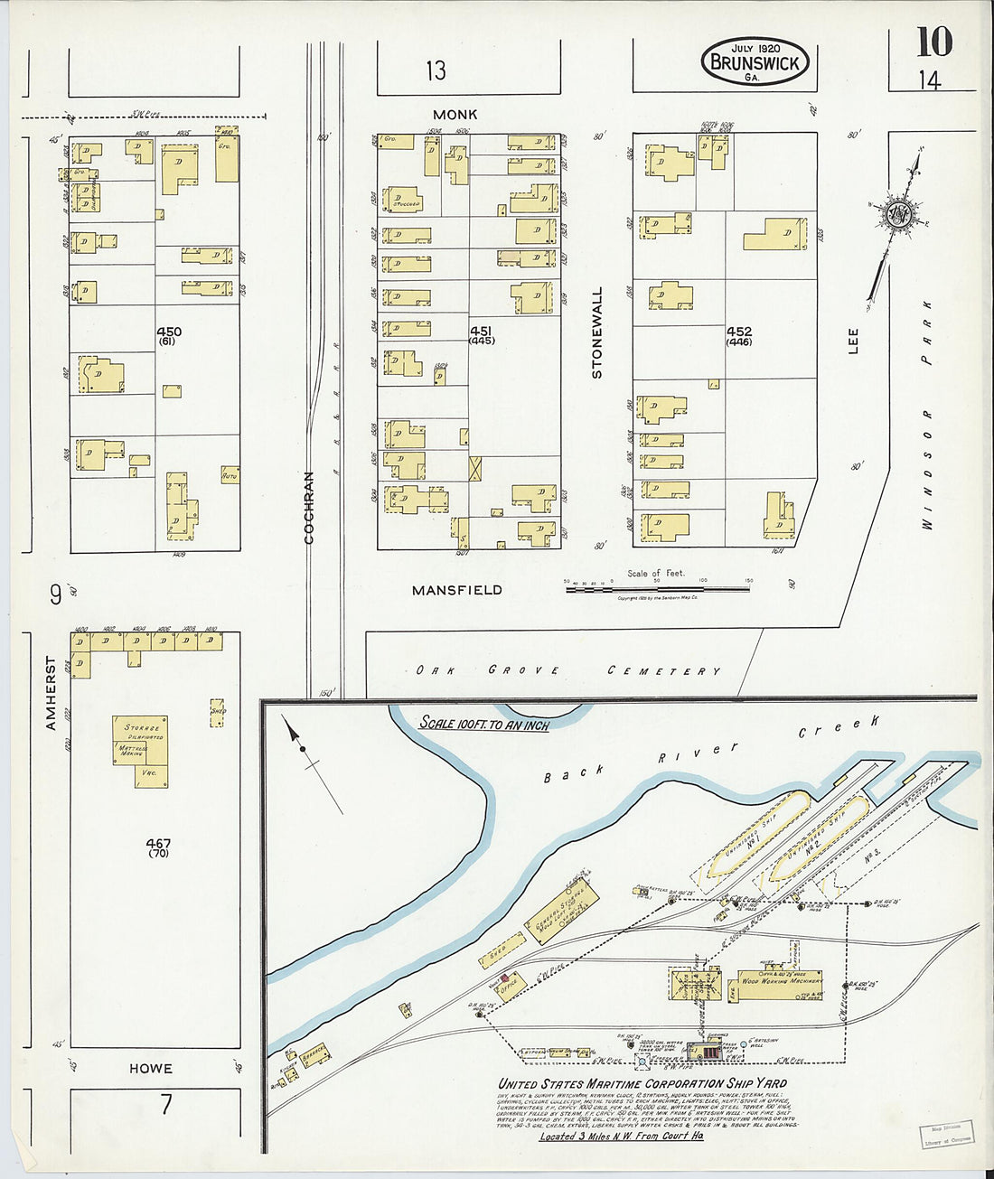 This old map of Brunswick, Glynn County, Georgia was created by Sanborn Map Company in 1920