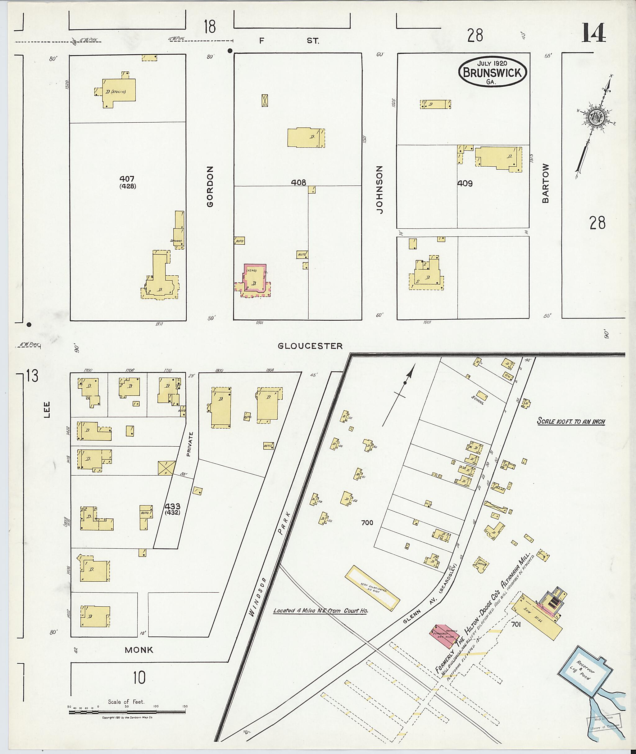 This old map of Brunswick, Glynn County, Georgia was created by Sanborn Map Company in 1920